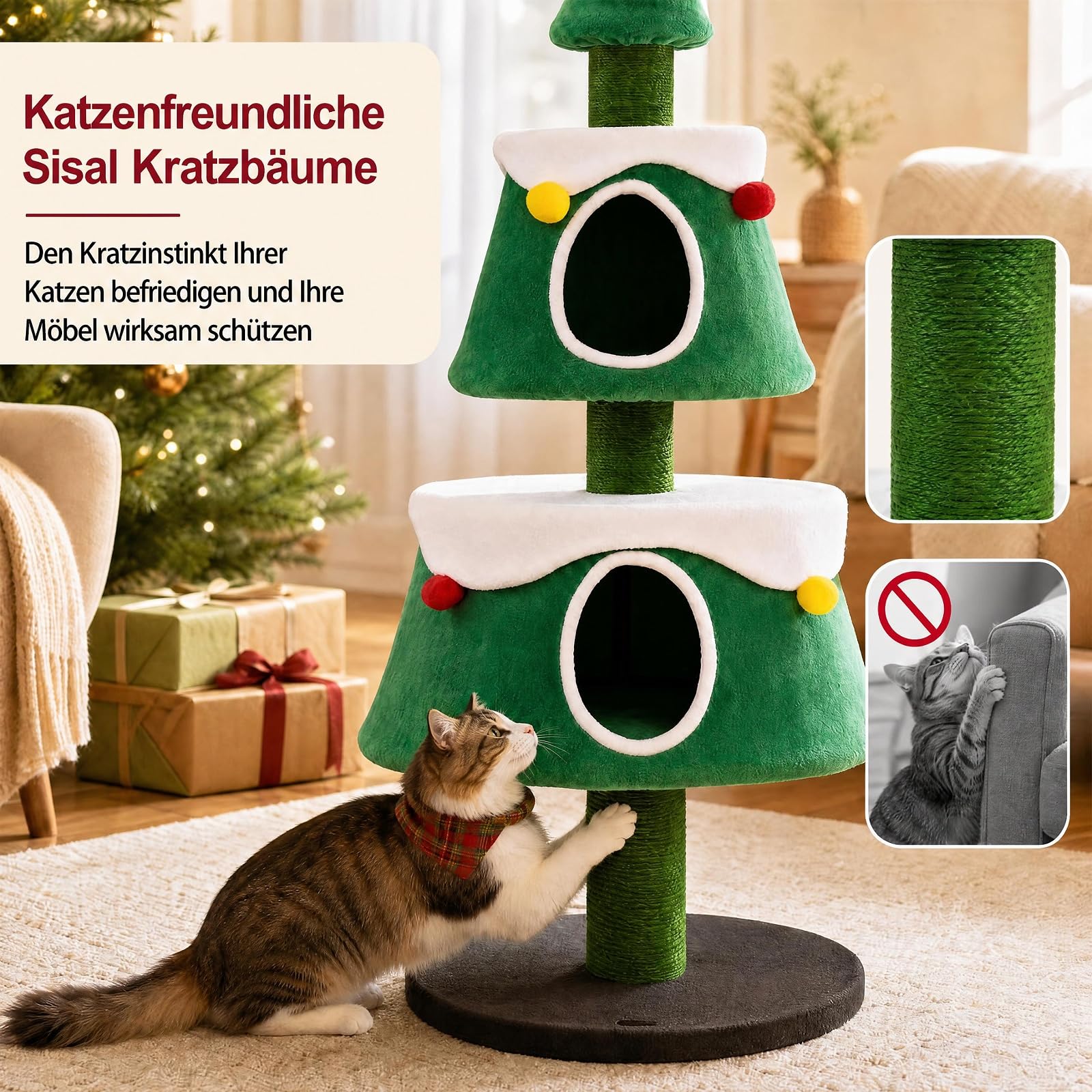 SOARS Albero di Natale per Gatti a 3 Livelli, 156 cm
