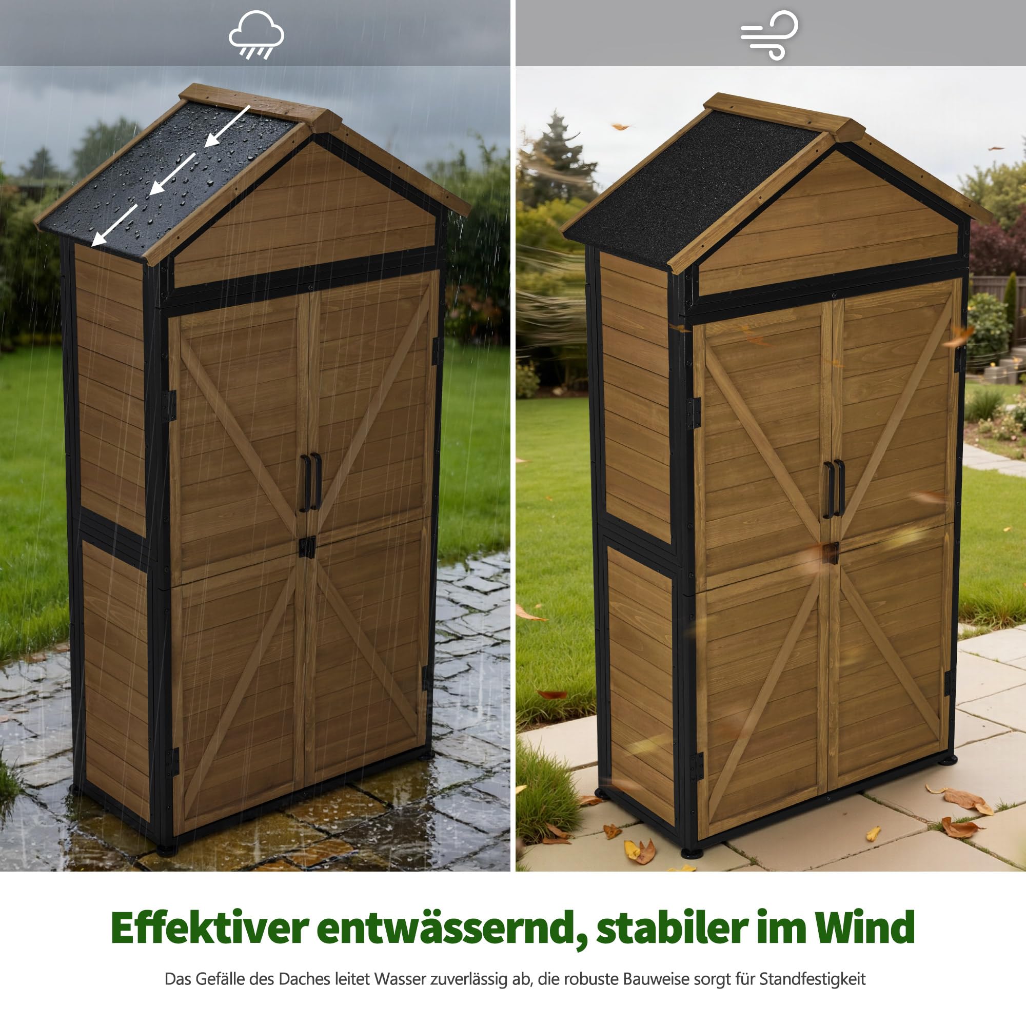 MCombo Armadio da giardino in legno resistente alle intemperie con 2 ripiani mobili 45 x 90 x 165 cm Naturale