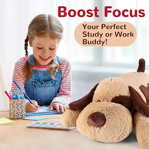 Miniatura 6 de meowtastic Animales de peluche con peso de perro marrón, 22 pulgadas, 4.5 libras, animales de peluche con peso para perros, almohada de felpa grande