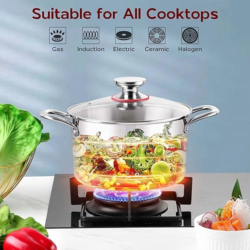 Miniatura 4 de Olla de cocina de acero inoxidable 1810 de 6 cuartos con tapa olla de inducción de tres capas