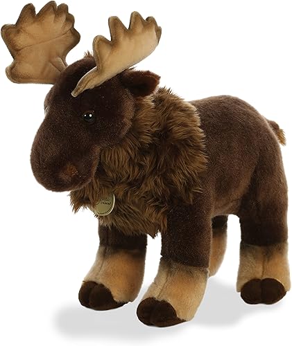 Miniatura 2 de Aurora® Adorable alce de peluche Miyoni®, detalle realista, compañía entrañable, marrón, 14 pulgadas