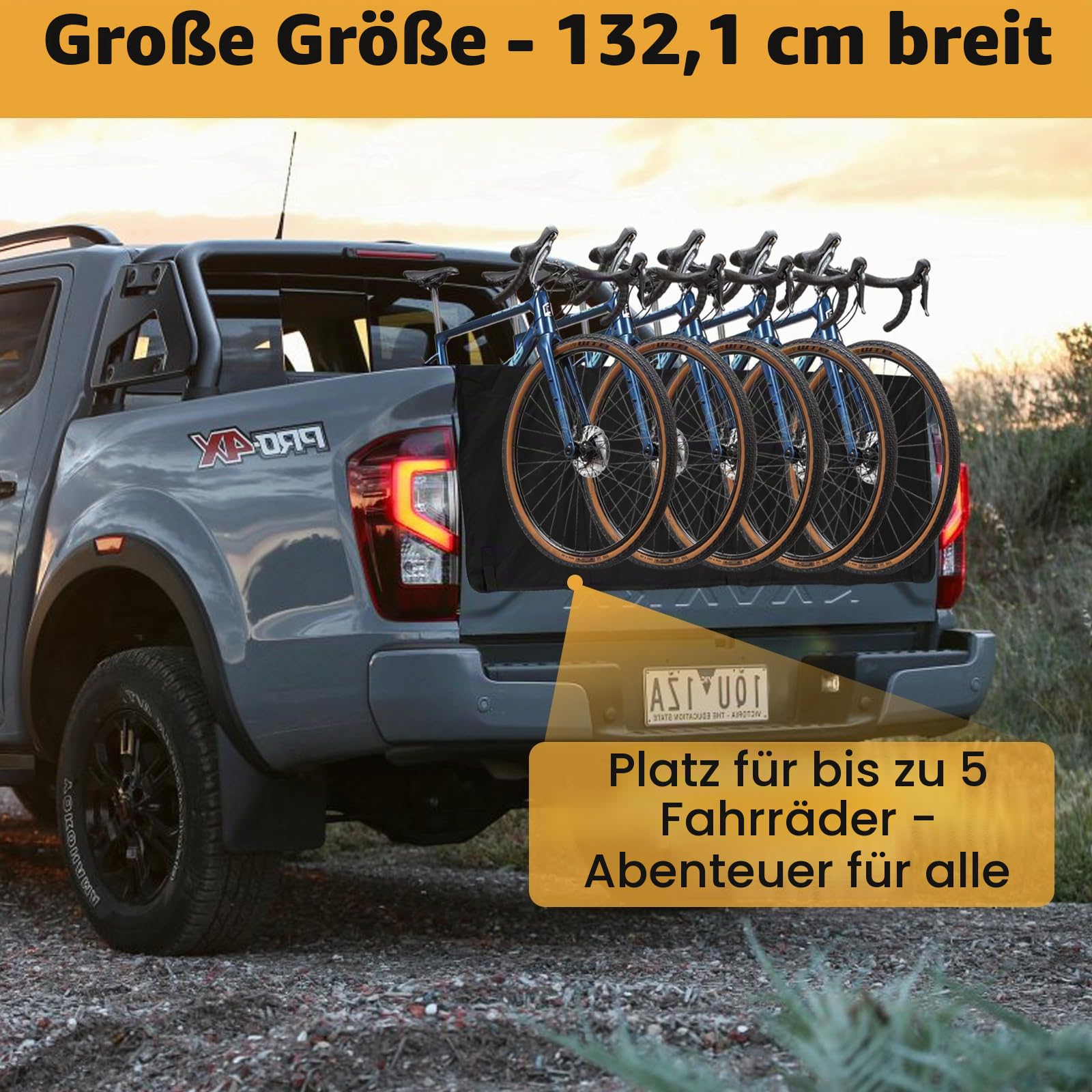 aleawol Heckklappen-Fahrradpolster 132 cm breit, Heckklappen-Schutzpolster Pickup-Heckklappenpolster hält bis zu 5 Fahrräder, LKW-Fahrradpolster mit 2 Werkzeugpaketen Heckklappenabdeckung für MTB