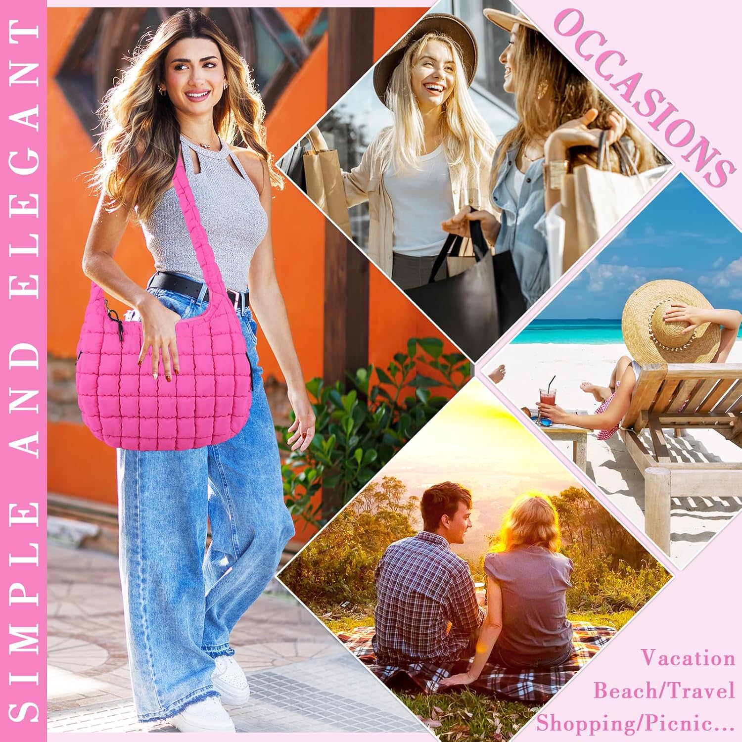 izuzta Quilted Puffer Tote Bag for Women Large Crossbody Bag Lightweight Nylon Puffy Quilted Carryall Hobo Puff Shoulder Bag - Image 7