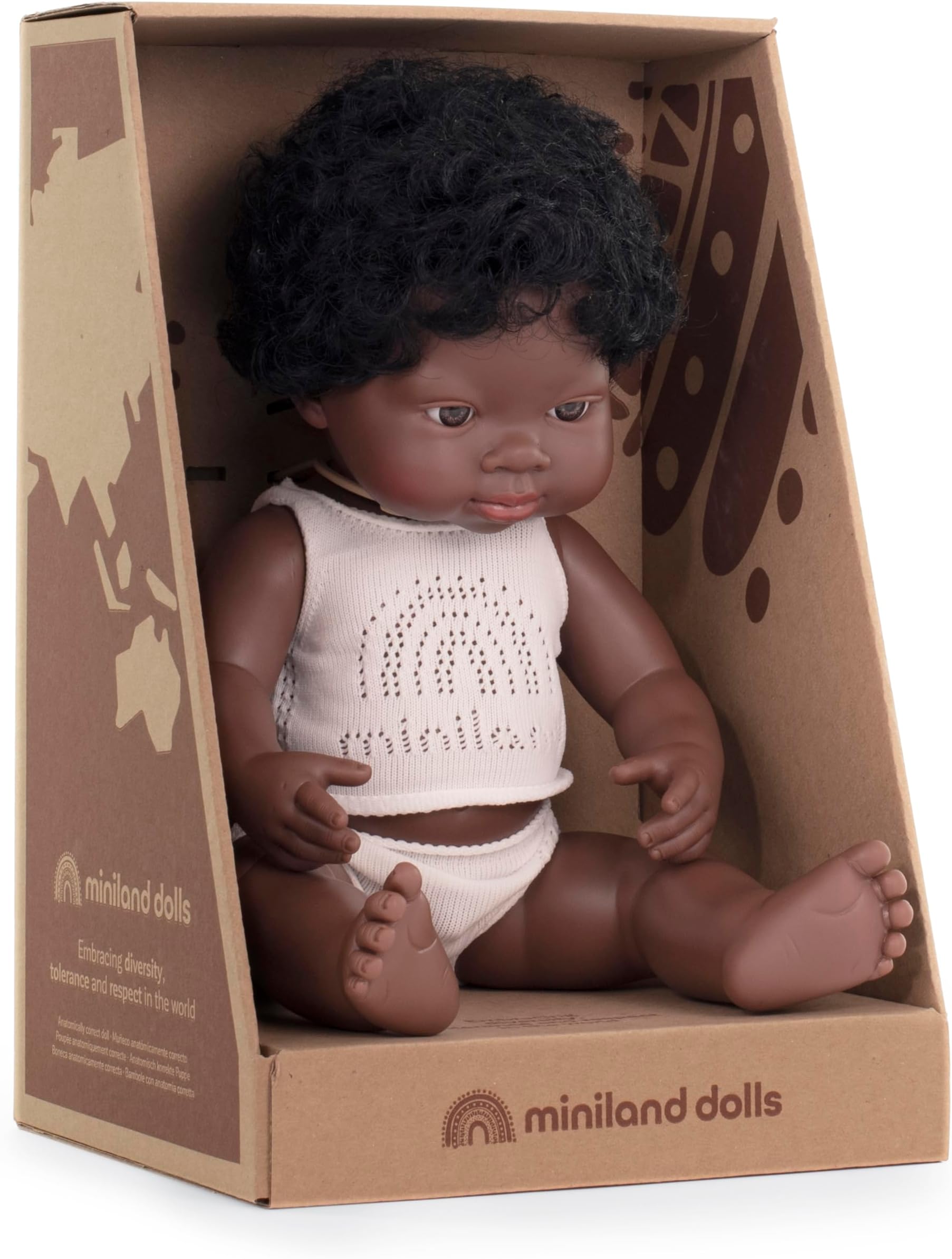Doll 15'' African Boy (Box) - Made in Spain, Anatomically Correct, Quality