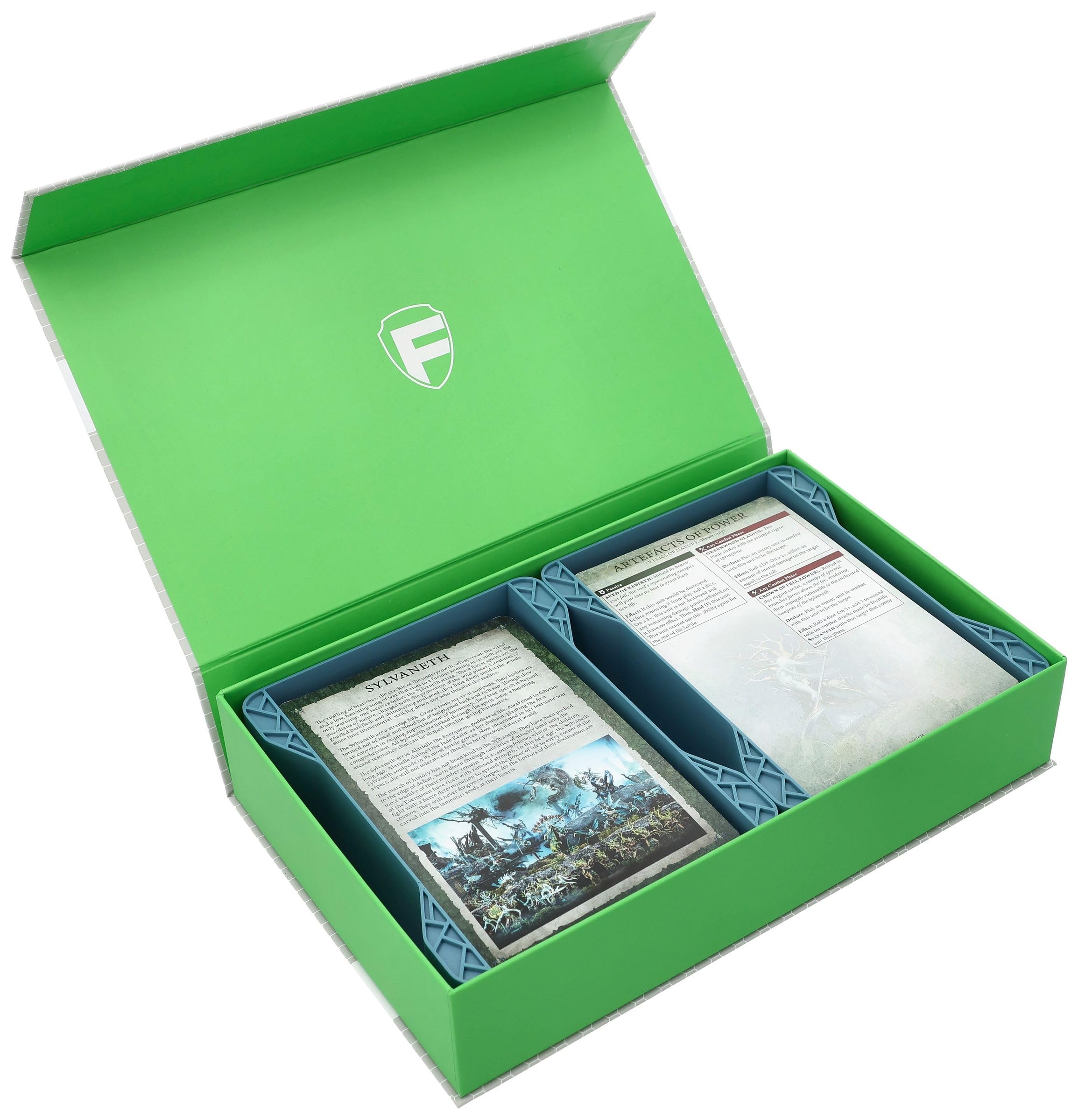 Feldherr Magnetbox grün kompatibel mit Warhammer Age of Sigmar - 2 Kartenhalter für große Schriftrollenkarten (Warscroll Cards)