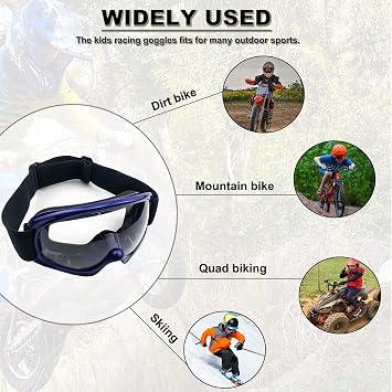 Kids Dirt Bike Goggles Impact-Resistant Adjustable Child Youth ATV Motorcycle Off-Road Riding Motocross Racing Cycling Goggles Glasses for Boys & Girls (Blue)