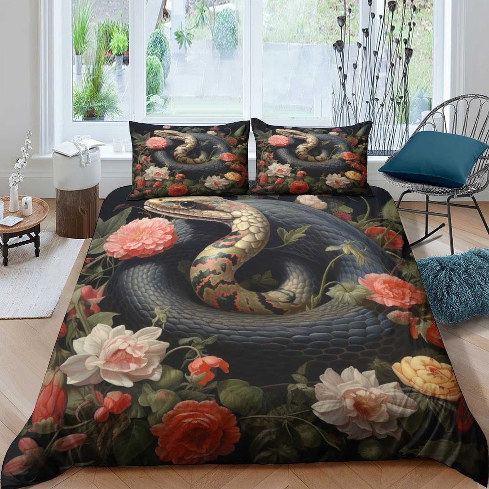 Housse de couette serpent 3D pour chambre d'enfant et adulte grand lit King size
