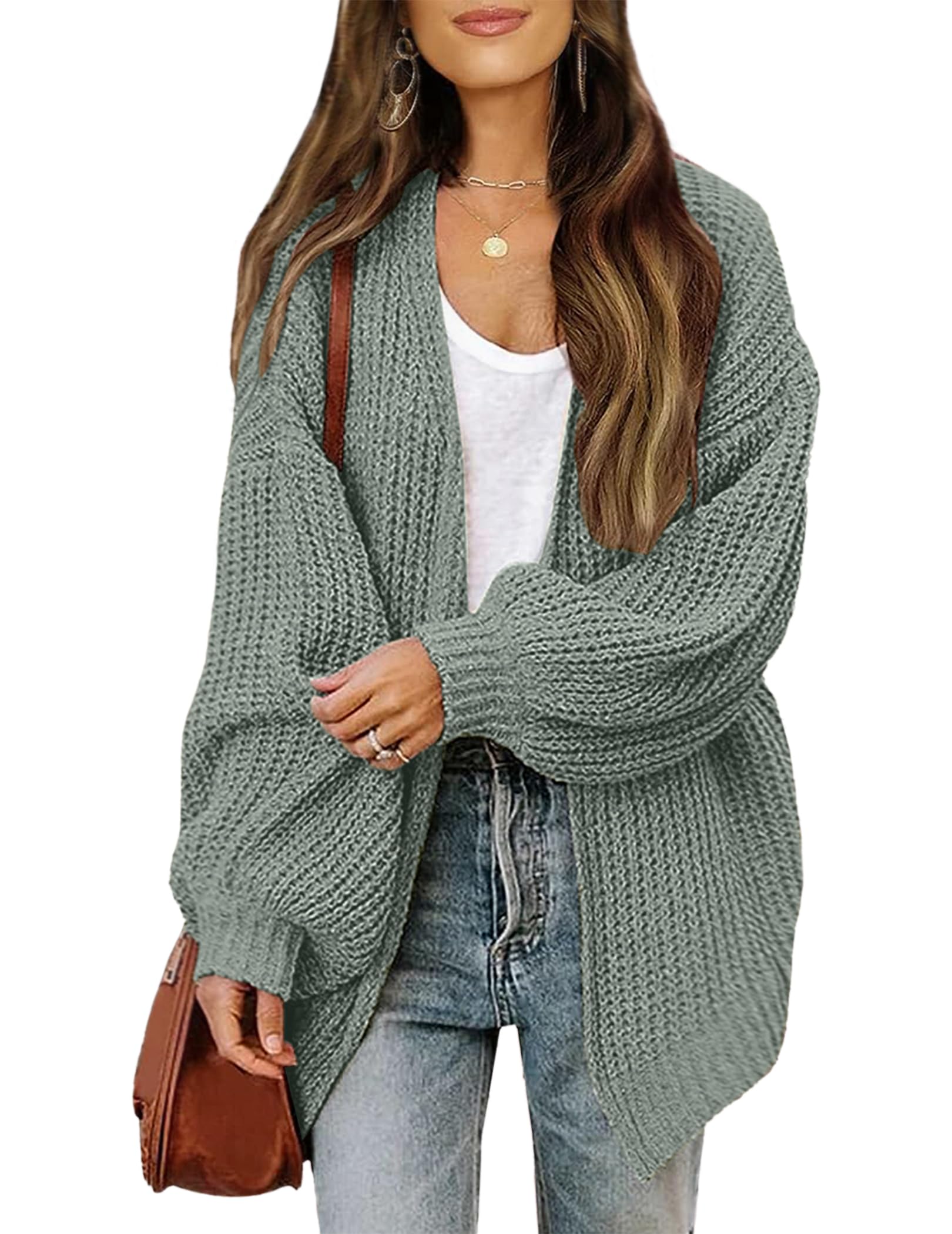 LibsorgeWomen's Lightweight Oversized Long Cardigans Spring 2025 Cute Waffle Knit V Neck Open Front Thin Sweater Cardigan