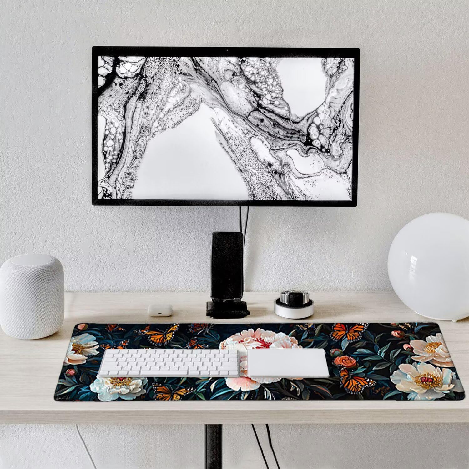 Podkładka pod mysz dla graczy, XXL, 1200 x 400 mm, wodoodporna i antypoślizgowa, duża podkładka na stół do biura i domu, poprawia precyzję i prędkość, akcesoria gamingowe (kwiaty peonii) V585