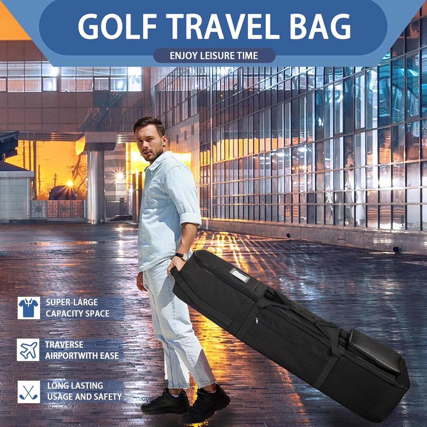 Golf Travel Case - Airplane Golf Bag, Rolling Carrier Cover | Foldable Waterproof Wheel Organizer for Driving Range Storage Men Women Portable Equipment Transport Outdoor Touring Practice