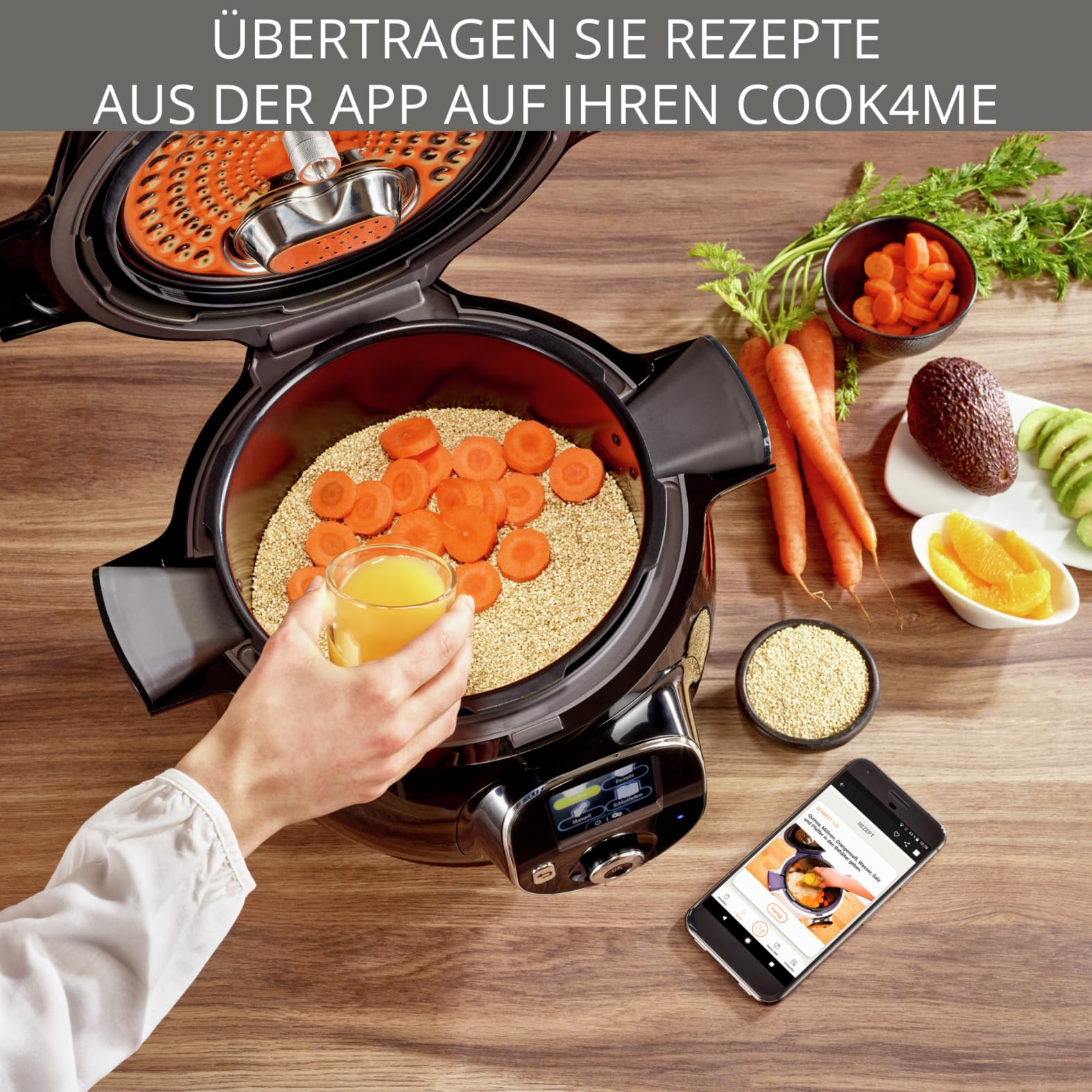 Krups CZ7158 Cook4Me+ Connect Multikocher | 1600 Watt | elektrischer Schnellkochtopf | inkl. kostenlose App | Bluetooth Steuerung | 4 Liter Fassungsvermögen | schwarz/grau