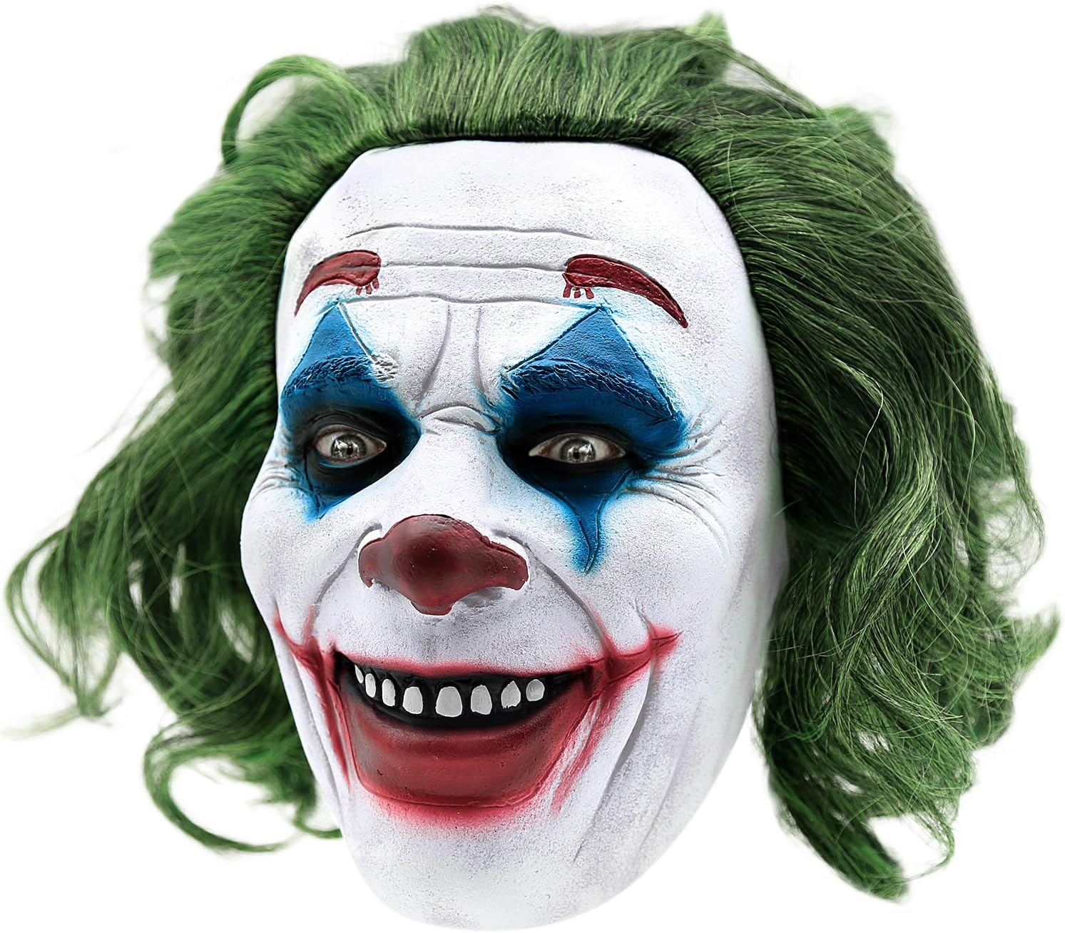 Aolamegs Halloween Latex Masks Man smile Mask with Green Hair for Adults Clown Cosplay Costumes,Dress-Up, Garden, and Yard Party Props(JK24)