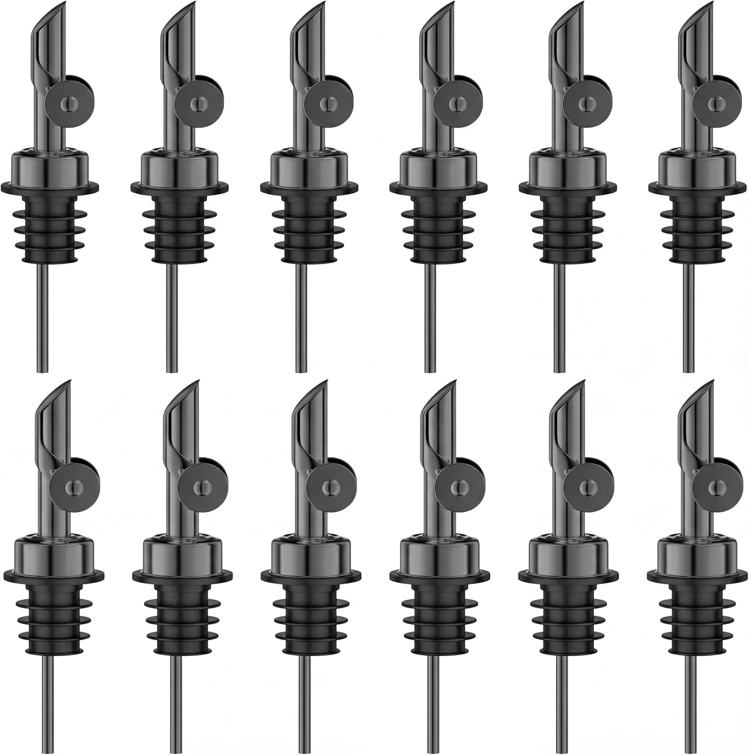 Auto Flip Liquor Pour Spouts 12-Pack, Leak-Proof 304 Stainless Steel Wine Pourer & Olive Oil Dispenser with Food-Grade Silicone for Kitchen, Bar, Restaurant (Silver)