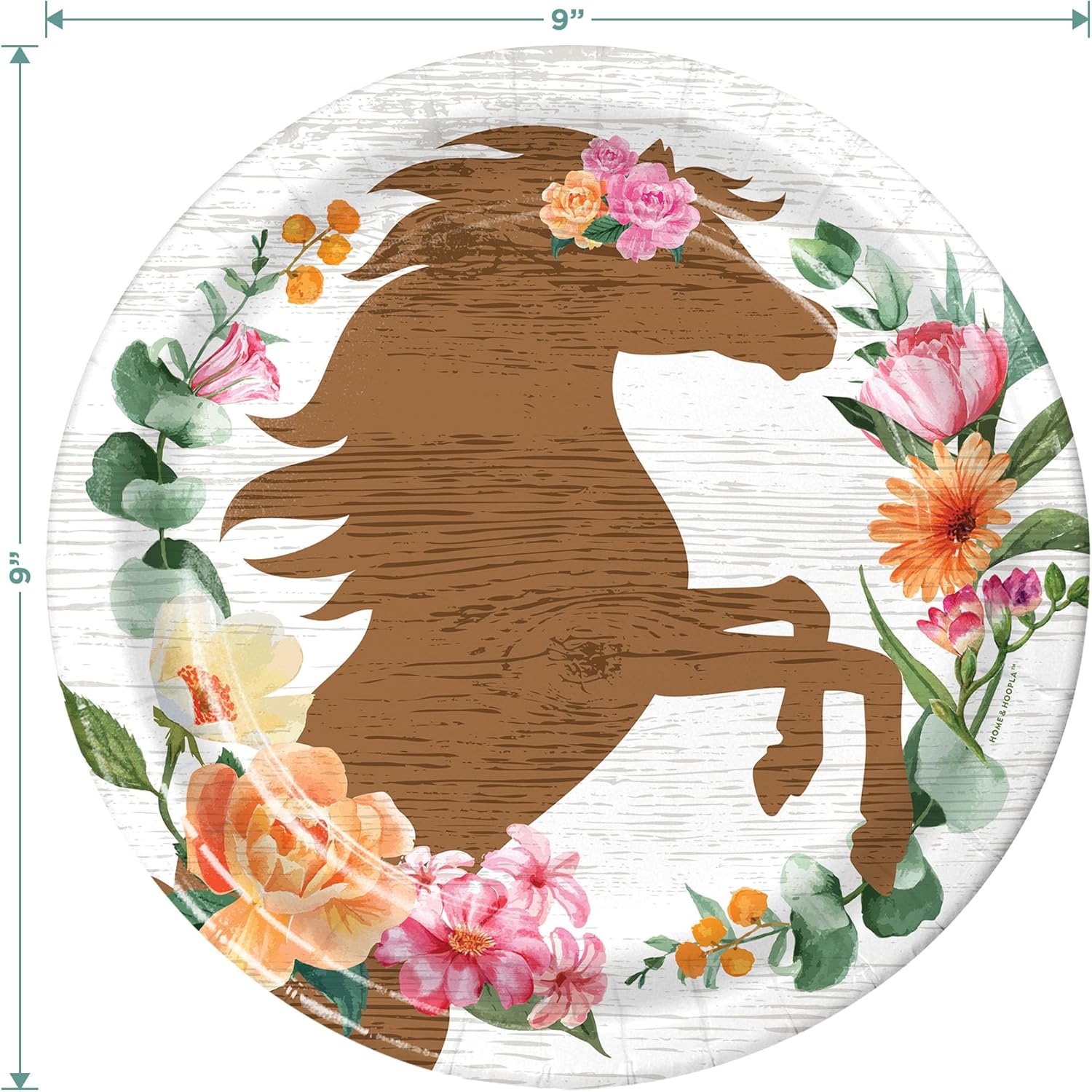 HOME & HOOPLA Western Cowgirl Party Supplies - Mix of Floral & Wood Horse Paper Dinner Plates, Horseshoe Paper Dessert Plates, and Floral Beverage Napkins (32 Plates & Napkins)