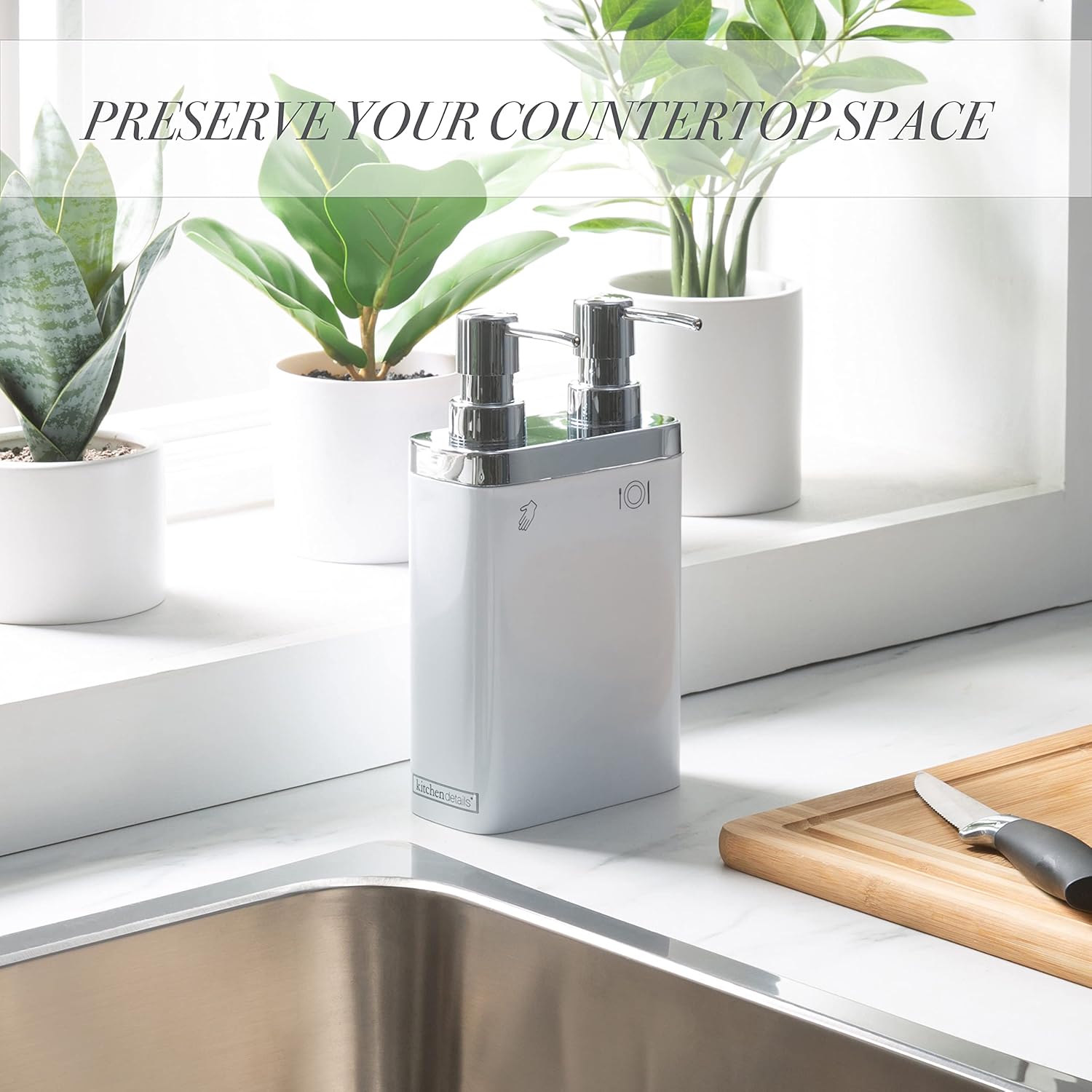 Kitchen Details Dual Pump Soap & Lotion Dispenser | Bathroom and Kitchen Sink | Countertop | Compact Design | White