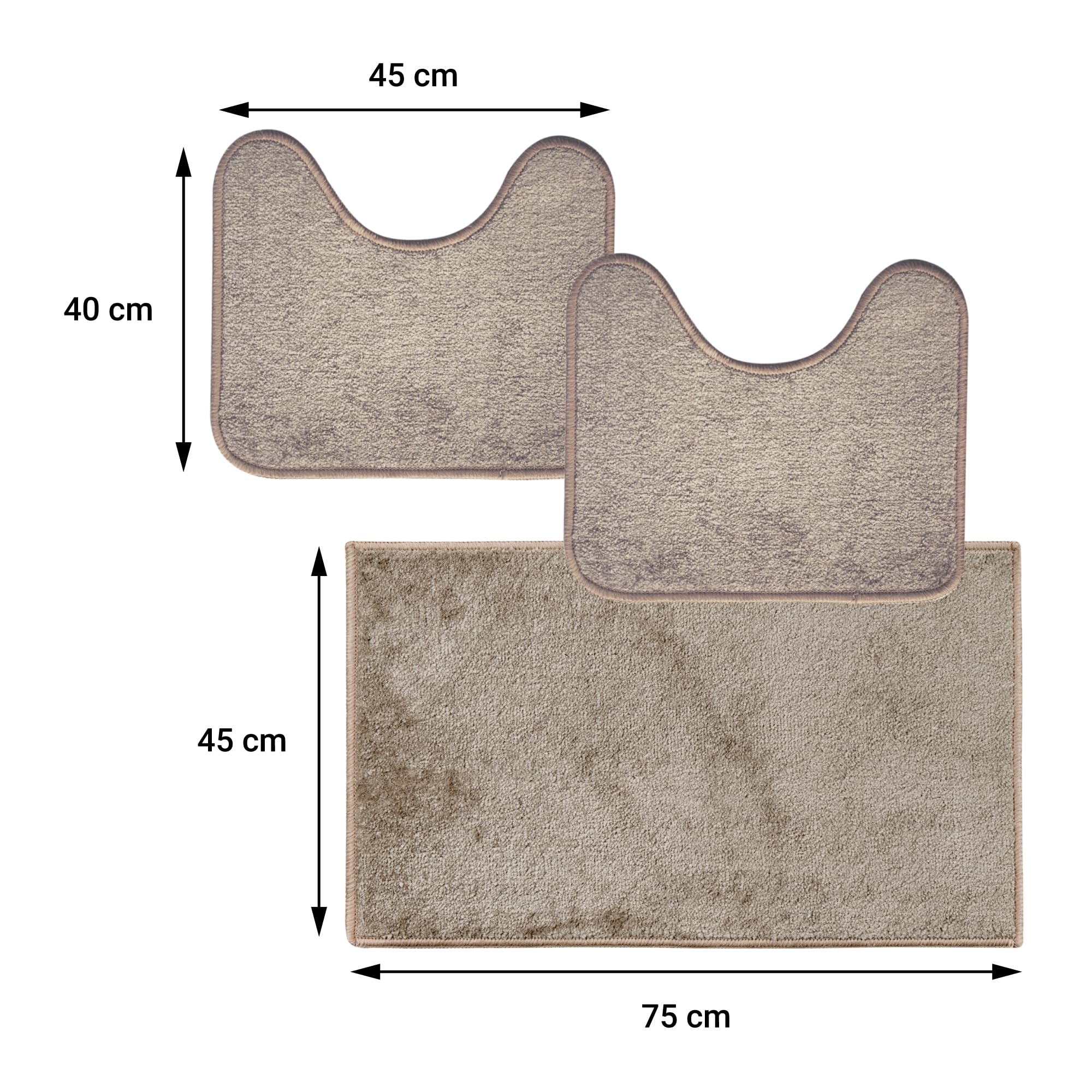Comart - Set Tappeti Ocean Bagno - Tris Tappetini Bagno: Un Tappeto Rettangolare 45x75 cm + Due Giro Water o Bidet 45x75 cm - Soffici e Morbidi - Sottili e Antiscivolo - Lavabili in Lavatrice - Beige