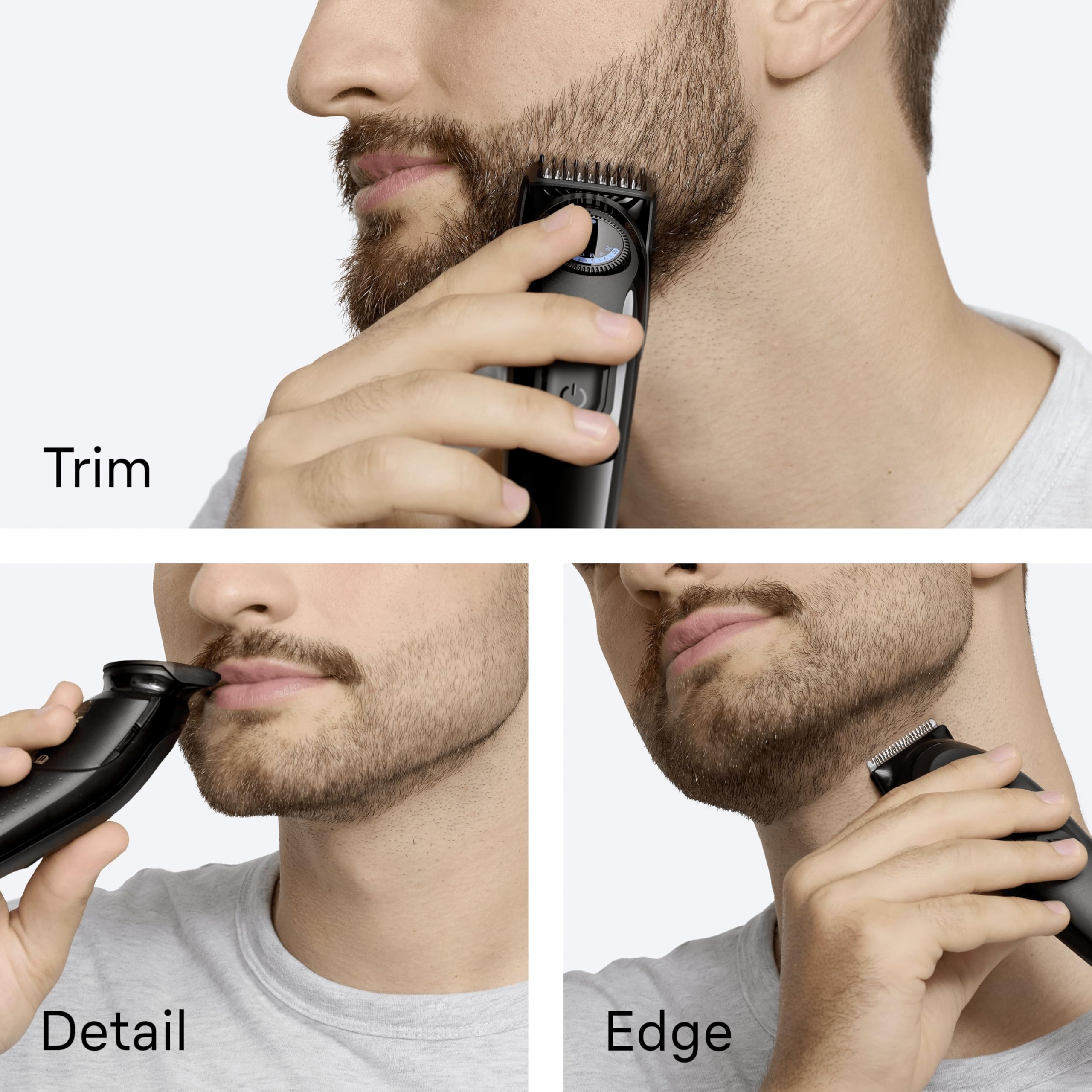 Braun Trymer do brody Series 3, elektryczny trymer do brody dla mężczyzn, 6 akcesoriów, ultraostre ostrze ProBlade, czas pracy baterii 50 min, bezprzewodowa golarka do brody, 40 długości, wodoszczelna