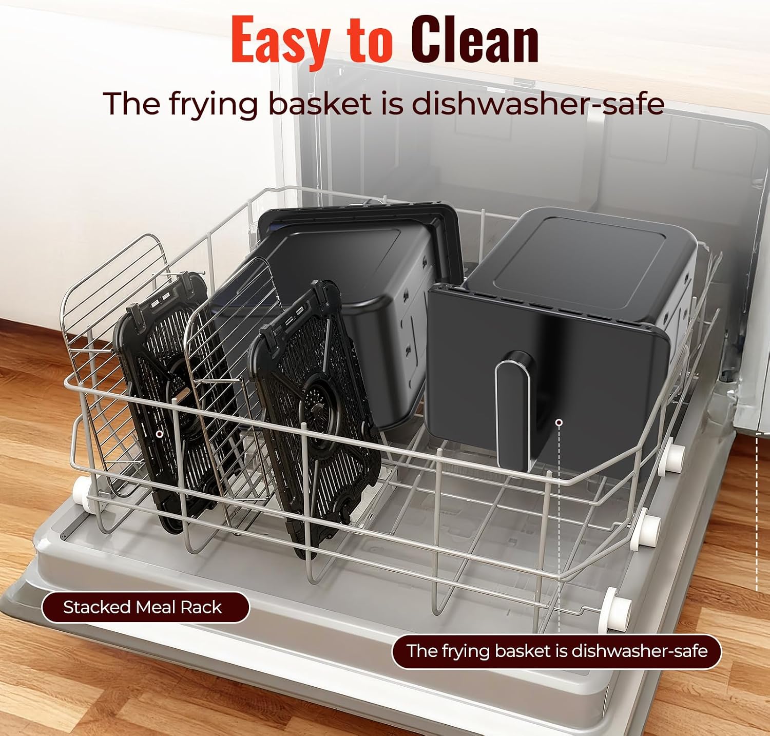 【Upgrade】Air Fryer, Dual Basket Air Fryers, 11.6QT Double Air Fryer with 2 Stacked Racks, Large Family Size, Touchscreen Controls, 6-in-1 Presets, Roast, Sync & Match Functions, Dishwasher-Safe Parts