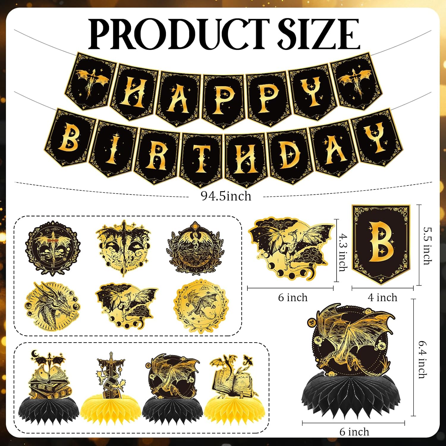 Dragon Birthday Party Decorations - 12 Pcs Pre-strung Banner Hanging Swirls Honeycomb Centerpieces Decor Set Magical Medieval Dragons Theme Supplies Favors for Kids Boys Men Adults - Image 2