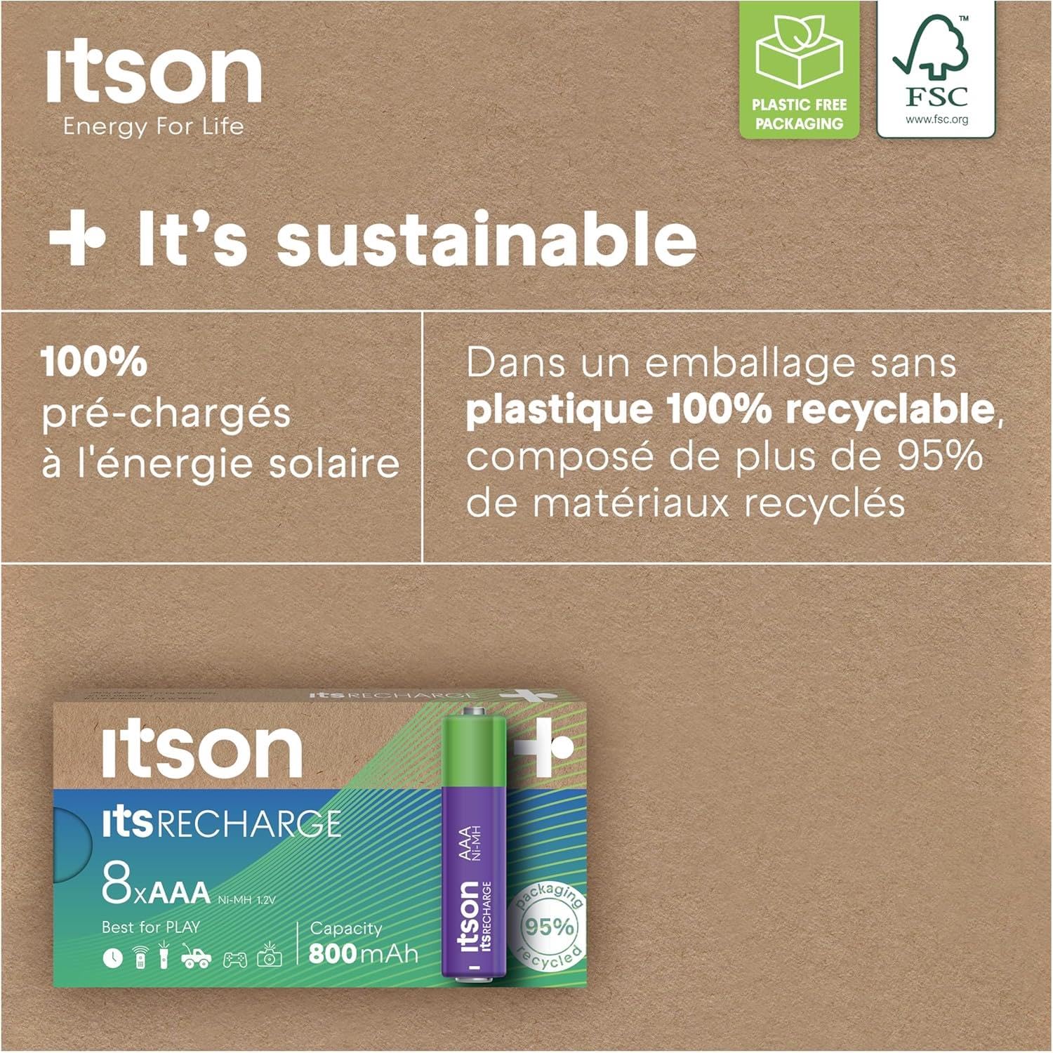 ITSON Lot de 3 x 8 Piles Rechargeables AAA Pro NiMH prêtes à l'emploi, 800 mAh, idéales pour horloges, Torches, télécommandes