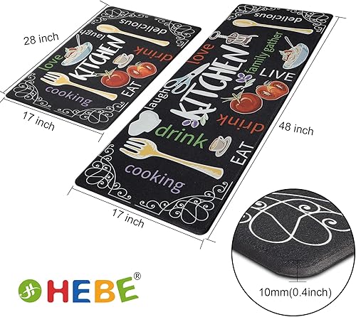 Miniatura 56 de HEBE - Juego de 2 alfombrillas de cocina antifatiga, impermeables, antideslizantes, cómodas, resistentes, de pie, de espuma de PVC, acolchadas, 17 x