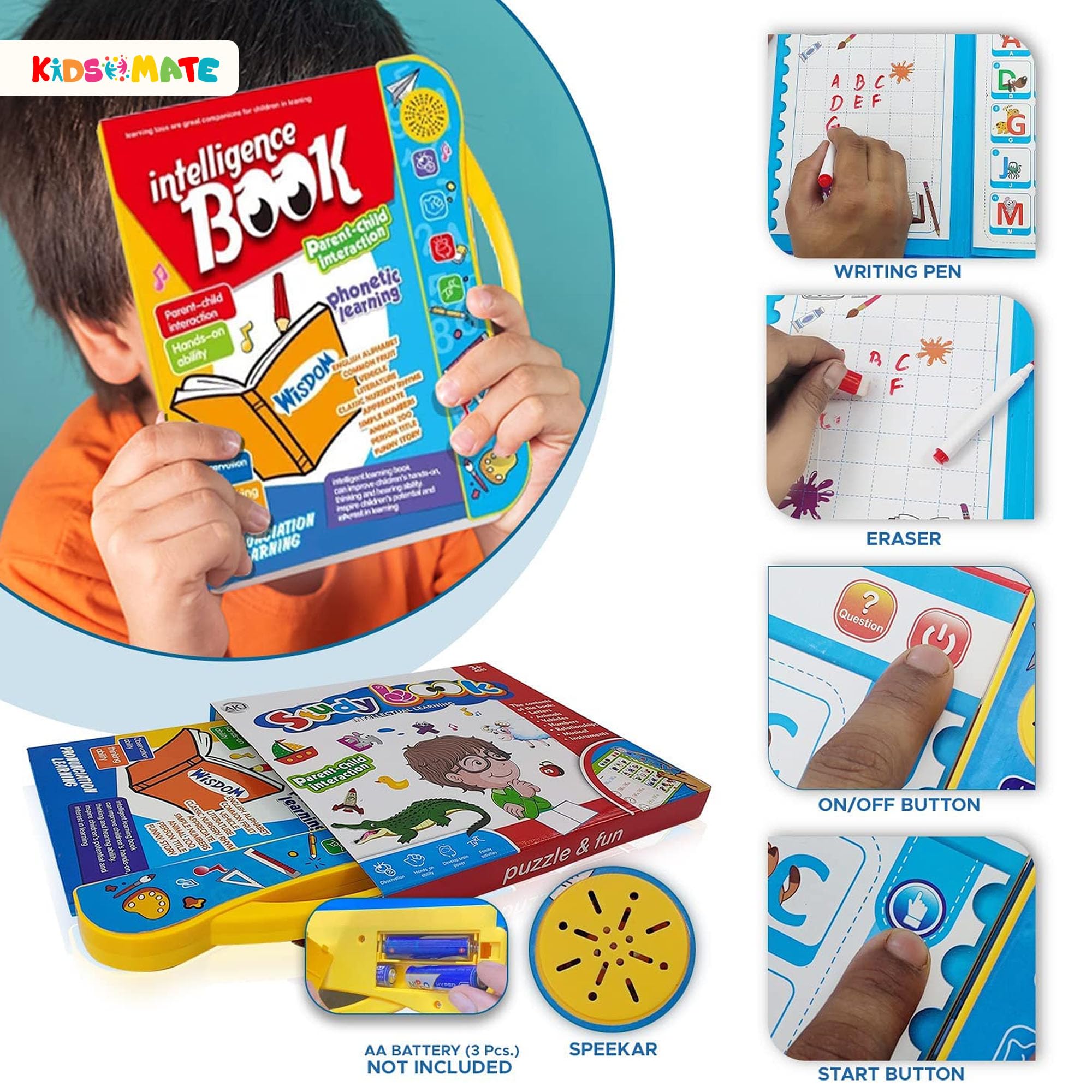 Kidsmate E-Learning Intelligence Study Book for Kids | Phonetic Sound Book with Quiz Mode, Writing Pen & Audio | Language Skills, Shapes & Numbers Activities | Early Educational Toy for Boys & Girls - Image 8 thumbnail