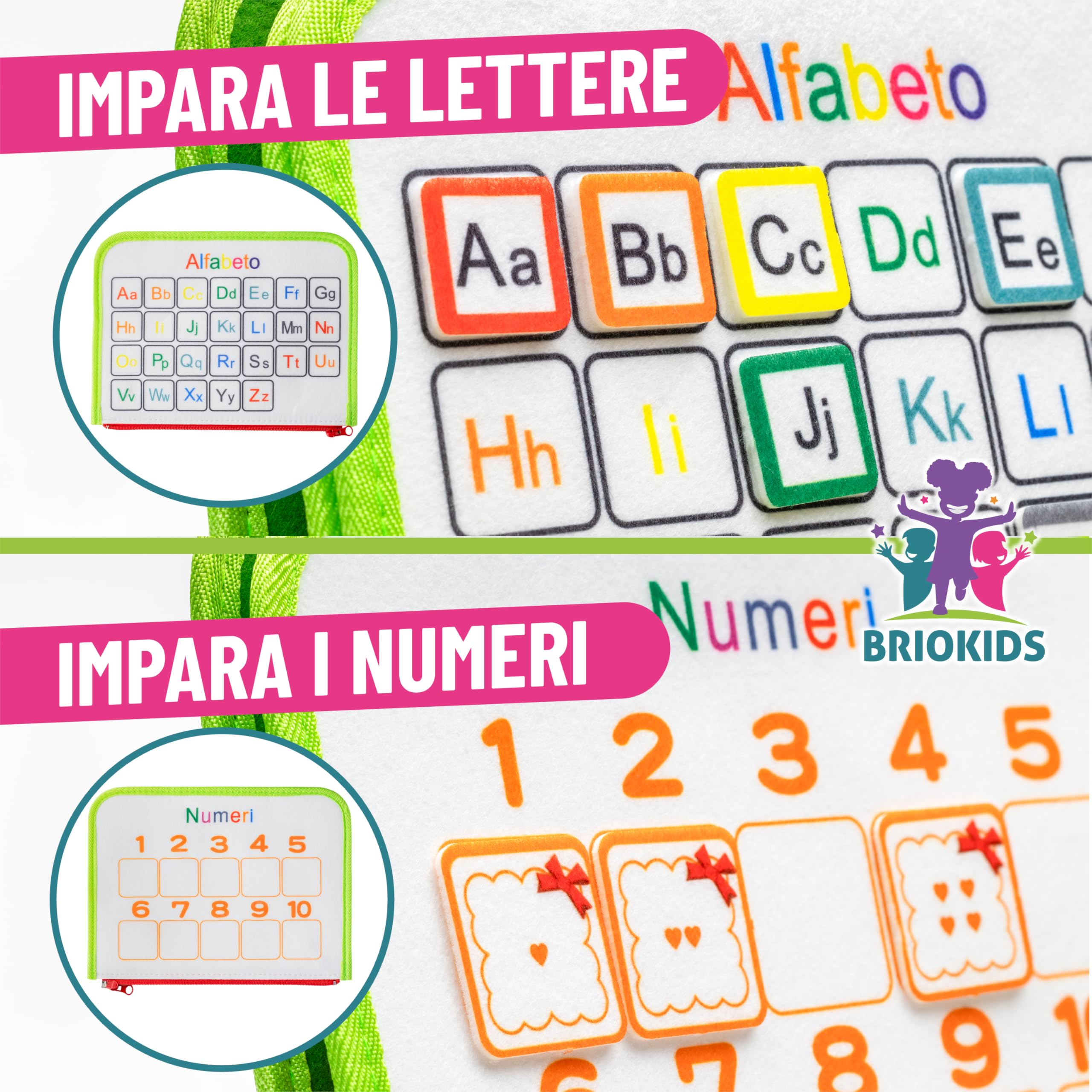 Libro Montessori Interattivo in Feltro - Busy Board Montessori Italiano - Gioco Bambino 2, 3, 4 Anni - Valigetta Sensoriale con Giochi Educativi per Maschio e Femmina per Sviluppo Cognitivo