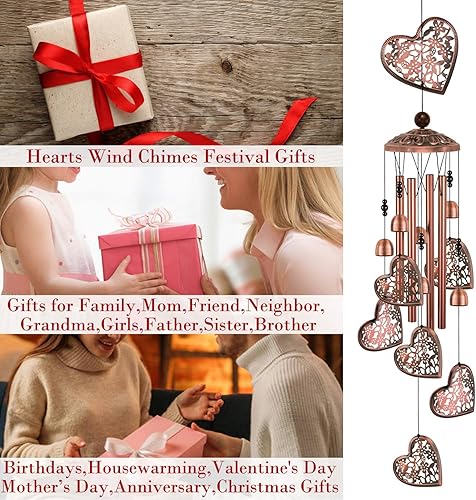 Miniatura 6 de Campana de viento con forma de corazón para exteriores, campanilla de viento móvil con 7 corazones para el hogar, interior, patio, decoración de