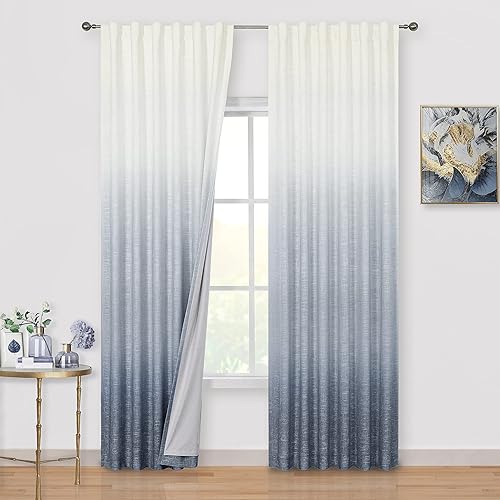 Vision Home Paneles de cortinas opacas de 63 pulgadas de color azul índigo, cortinas térmicas para oscurecer la sala de estar, cortinas para