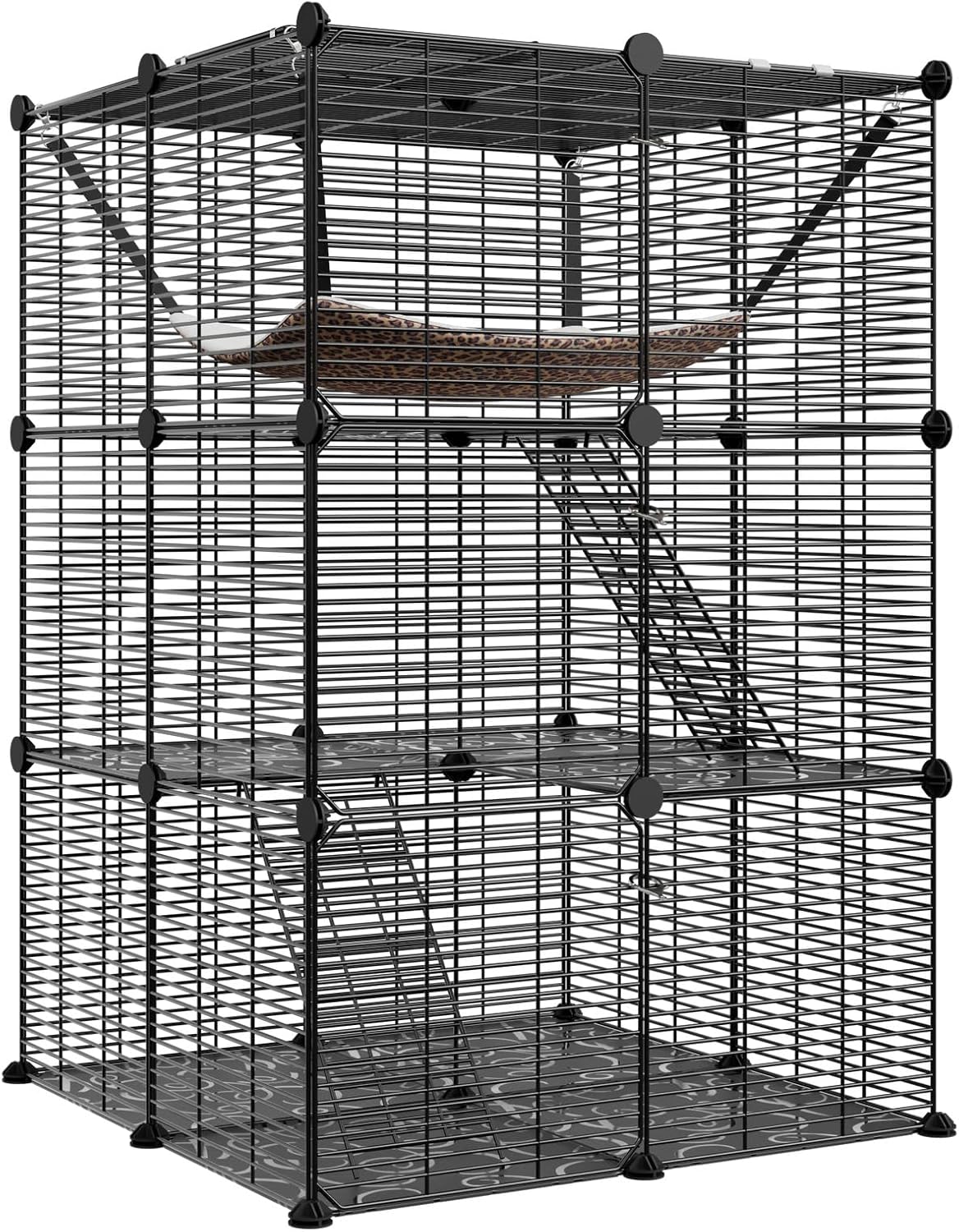3-Tier Cat Cage Cat Kitten Enclosures Wire Pet Kennel Playpen Indoor w/Hammock