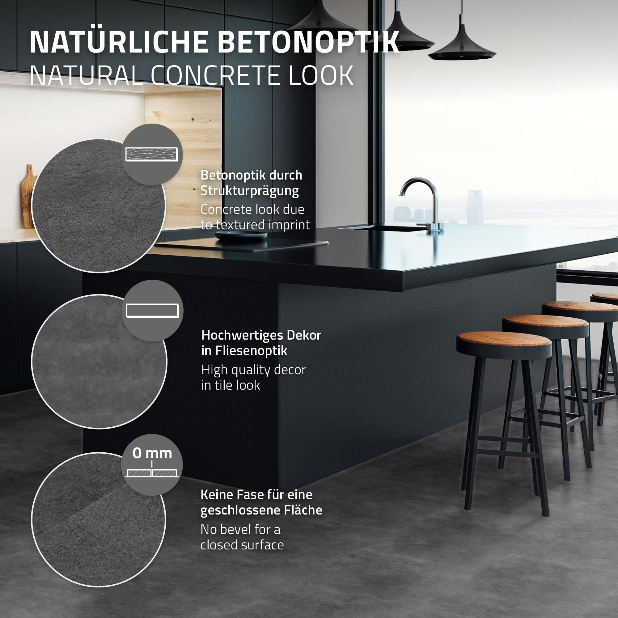 ML-Design Suelo Vinilico con Sistema de Encaje Click PVC, 20 Losetas de Vinilo, Baldosas Aspecto de Cemento Gris Oscuro, Parquet Antideslizante, Impermeable, 61 cm x 30,5 cm, Grosor de 4,2 mm, 3,72 m²