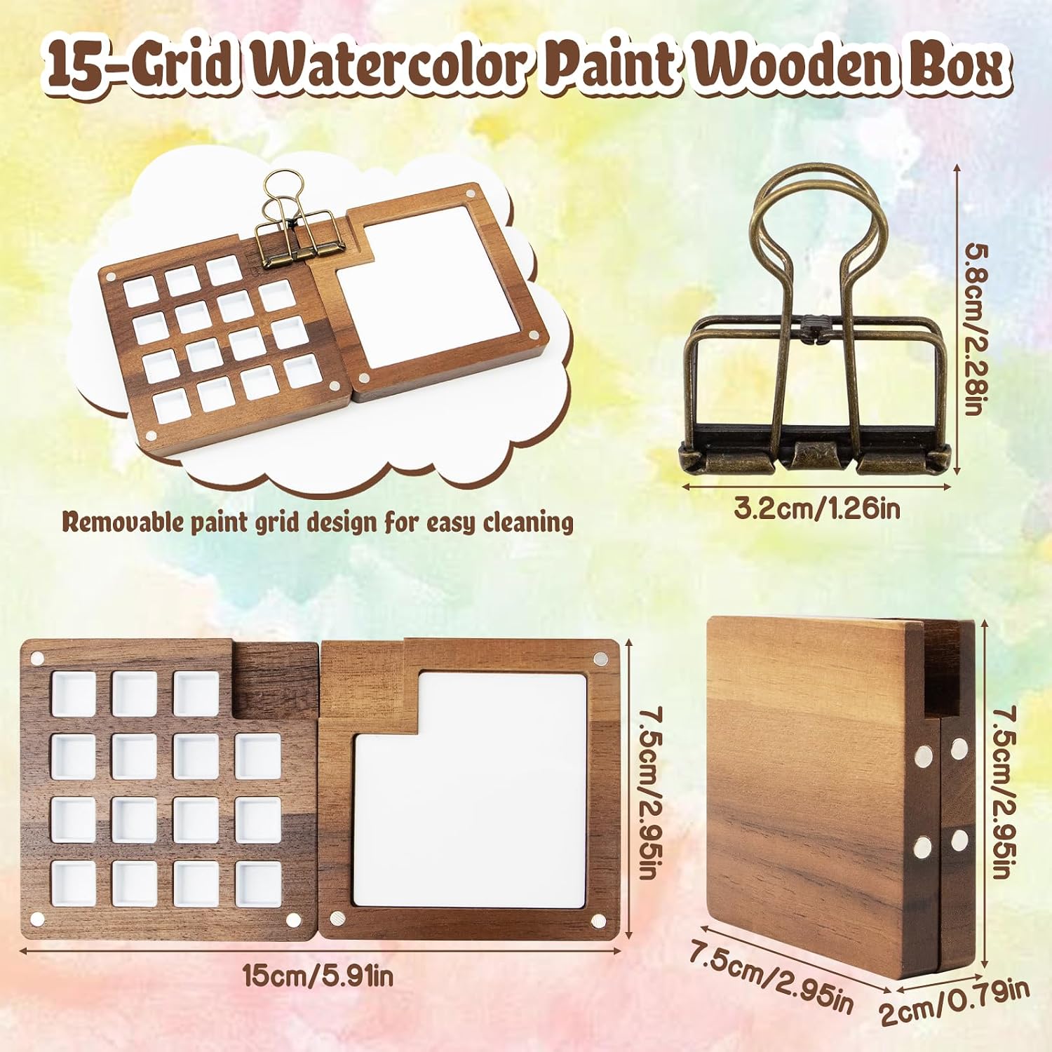 15 Grids Mini Watercolor Paint Set, Portable Travel Kit with Palette, Sketchbook, Pens, Paints for Beginners and Artists