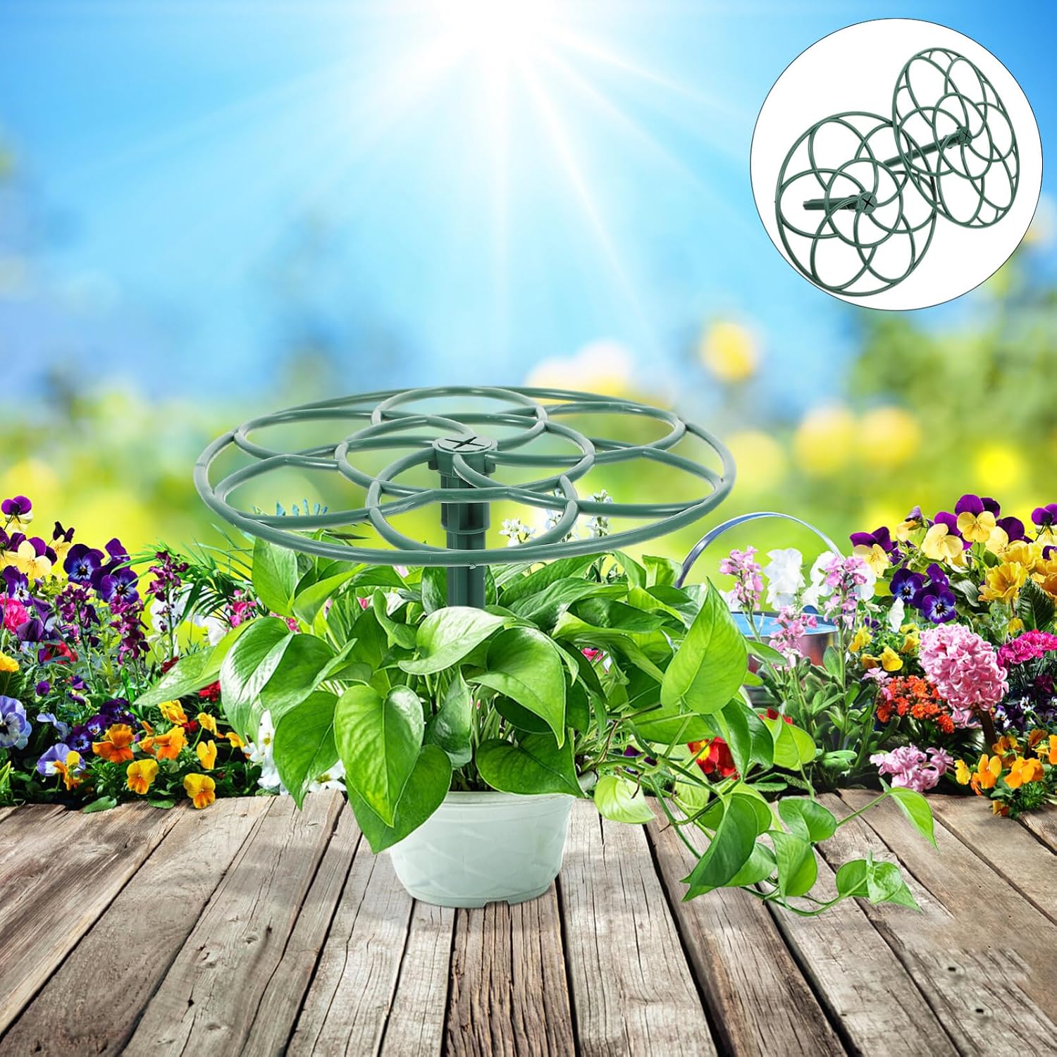 GANAZONO Sunflower Flower Stand 11.02 X 11.02 X 9.84 in Flower Support Rack for Climbing Vine Plants PPE Material Plant Cage Easy-Install Garden Support 2 Pcs image 5