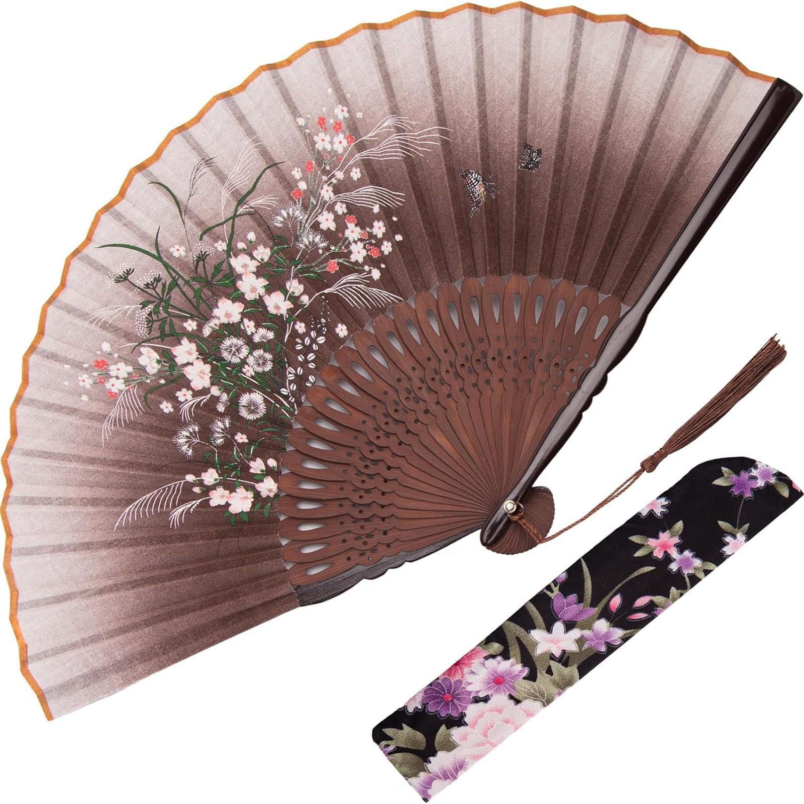 JOHOUSE Linen Folding Fans, 8.3 Inch Brown Hand Fans for Women Foldable Handheld Portable Chinese Style Crafts for Dancing, Photography Props, Home Decor