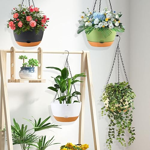 Miniatura 5 de Paquete de 4 macetas colgantes de plástico para plantas de interior, 8 pulgadas, cestas colgantes para interiores y exteriores, macetas colgantes