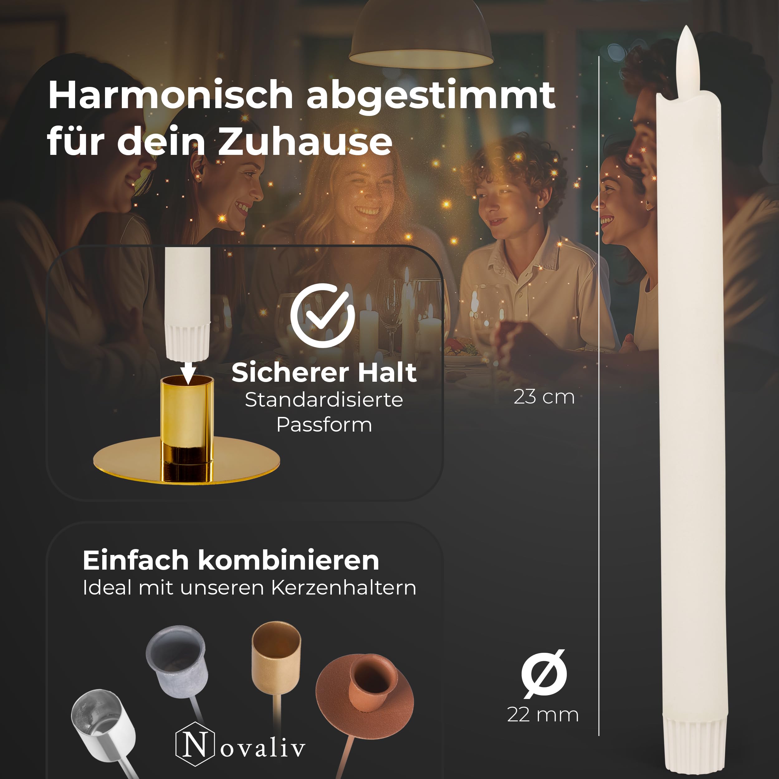 Stabkerzen LED mit Timer WEISS 12 Stück indoor - 6 Stunden - ECHTWACHS 23cm Höhe für Kerzen 2,2cm Durchmesser 2 AAA Batterien notwendig LED Stabkerzen 4er Set WEISS (drei Mal) bewegliche Flamme Licht