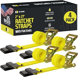 DC Cargo Tie-Down Ratchet Straps Heavy-Duty Flats Hook Trailer Strap, (Pack of 4) Heavy Duty 2" x 27' Tie-Down Ratcheting Cargo Truck Straps 2 Inch Ratchet Straps - Safely Secure Your Cargo
