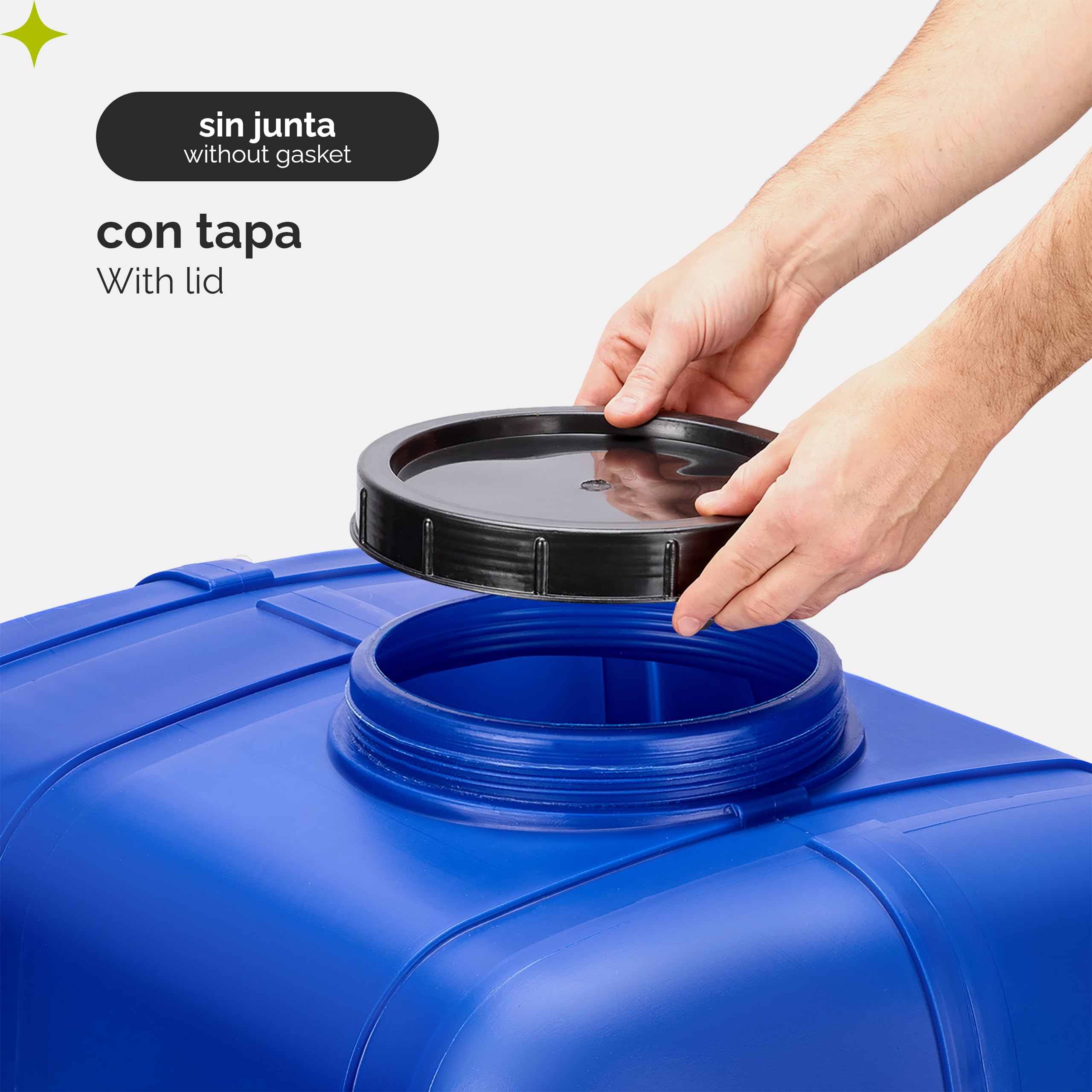 Garronda Depósito de Agua 150 litros con Tapa y Grifo – Tanque de Agua Potable de Plástico para Almacenamiento Doméstico, Industrial y como Bidon Agua para Camper GD-0098