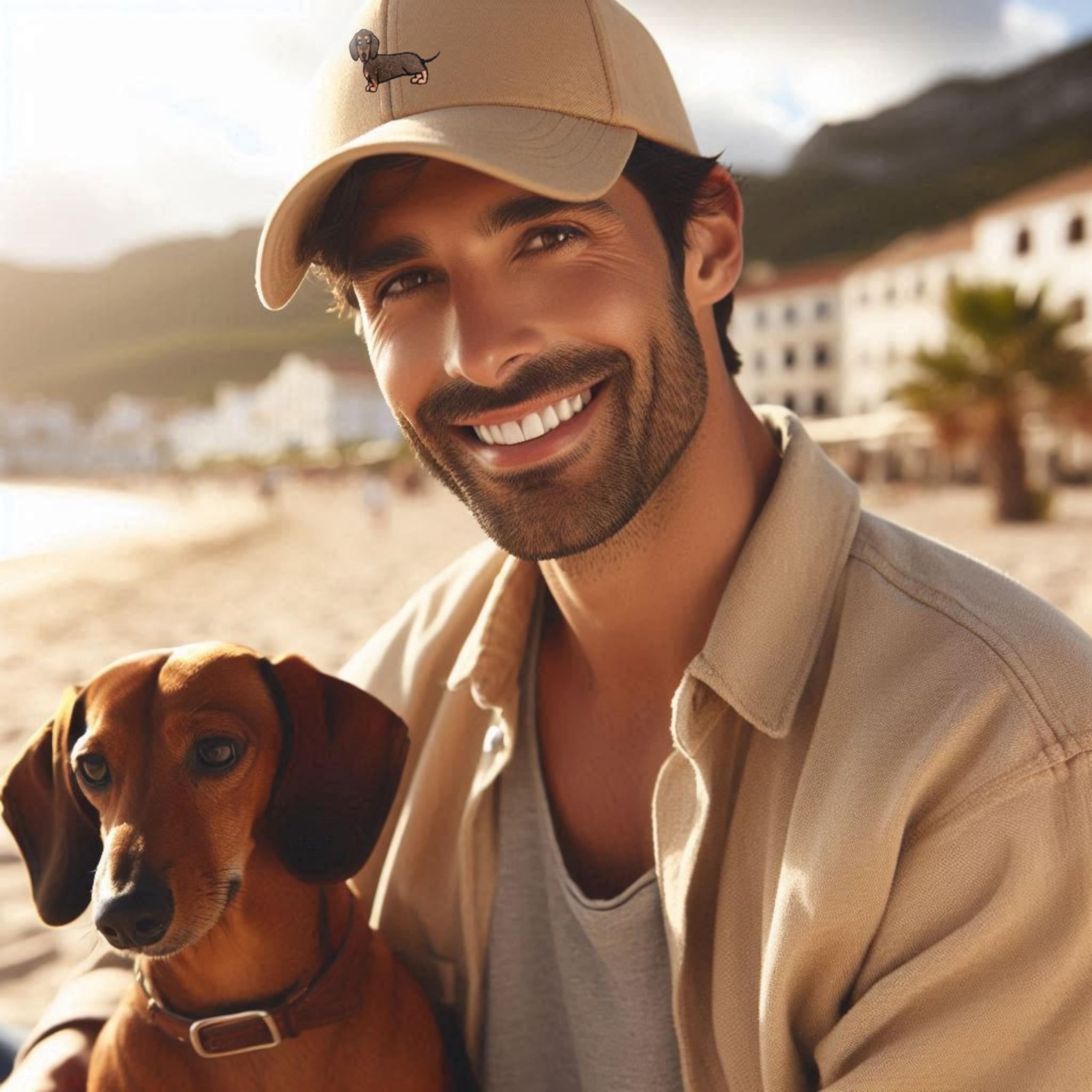 Casquette Beige Brodée avec Teckel – 100% Coton Bio | Cadeaux pour Amoureux des Chiens