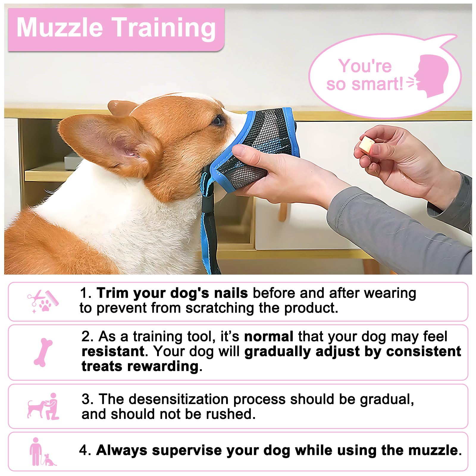 LUCKYPAW Bozal para perro, bozal de malla para perros pequeños y medianos, cubierta bucal suave para evitar mordeduras, protector bucal ajustable y transpirable para cachorros (rosa, S)