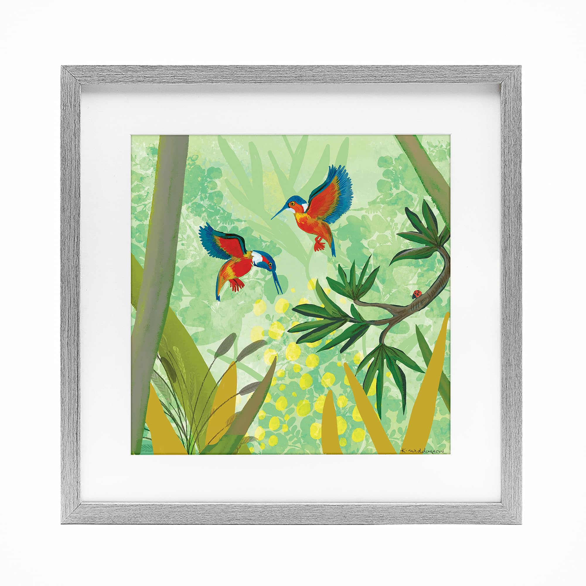 Stupell Industries Farmhouse Gray (Textured) 'Kingfishers In Jungle Branches'| Framed Print Under Glass