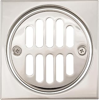 Westbrass R313-05 Square Brass Shower Tile with Round Strainer Grid Drain Cover and Crown Ring, Polished Nickel