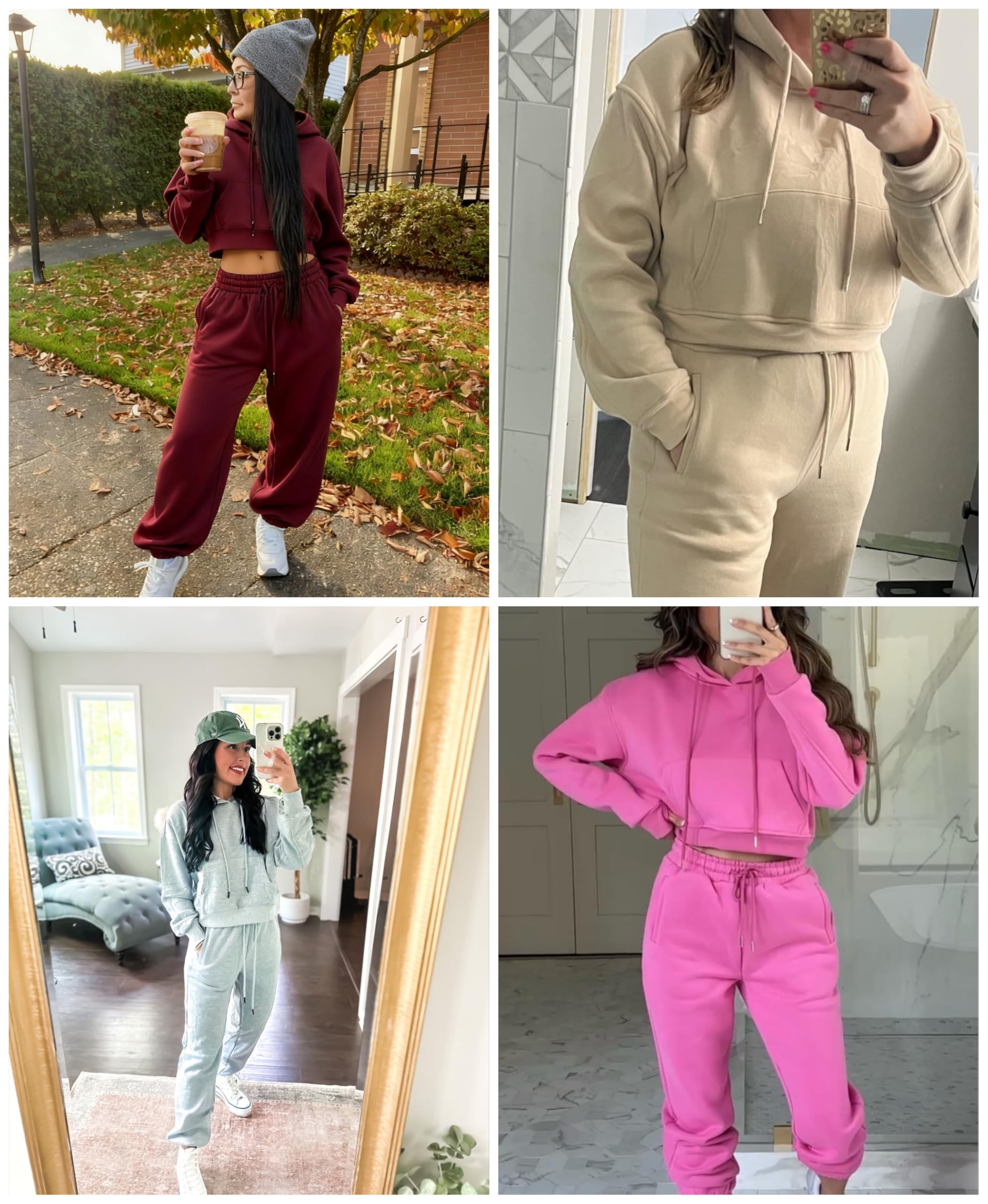 LTSCNRM Conjunto de 2 piezas para mujer, sudadera con capucha de forro polar y bolsillos para pantalones deportivos