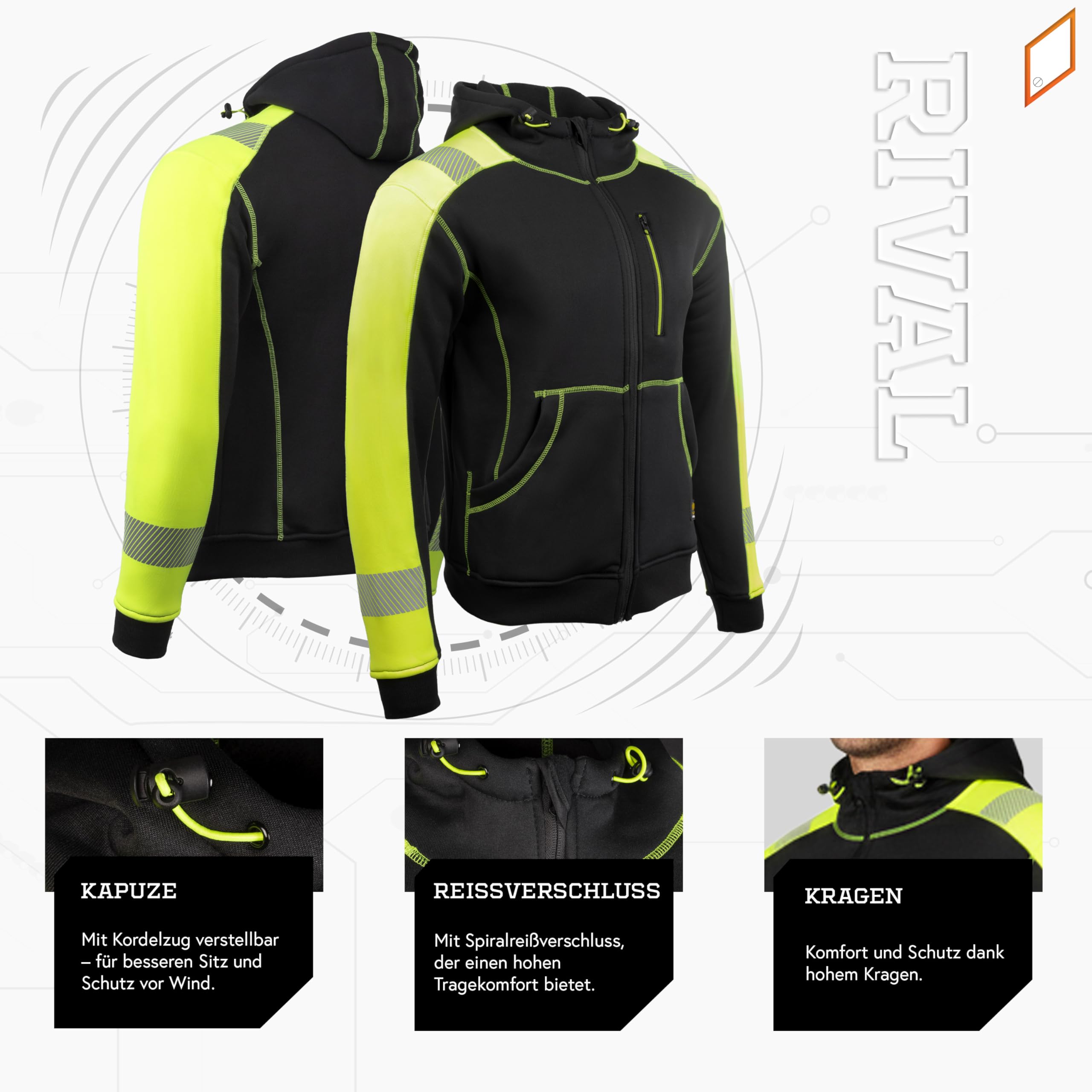 Seven Kings Arbeitshose Herren Schwarz (56) und Kapuzenpullover (XL) mit Kapuze Set - komplet Schutzkleidung für den Bau und für Mechaniker - viele Taschen für Handy, Werkzeug und Alltagsbedarf