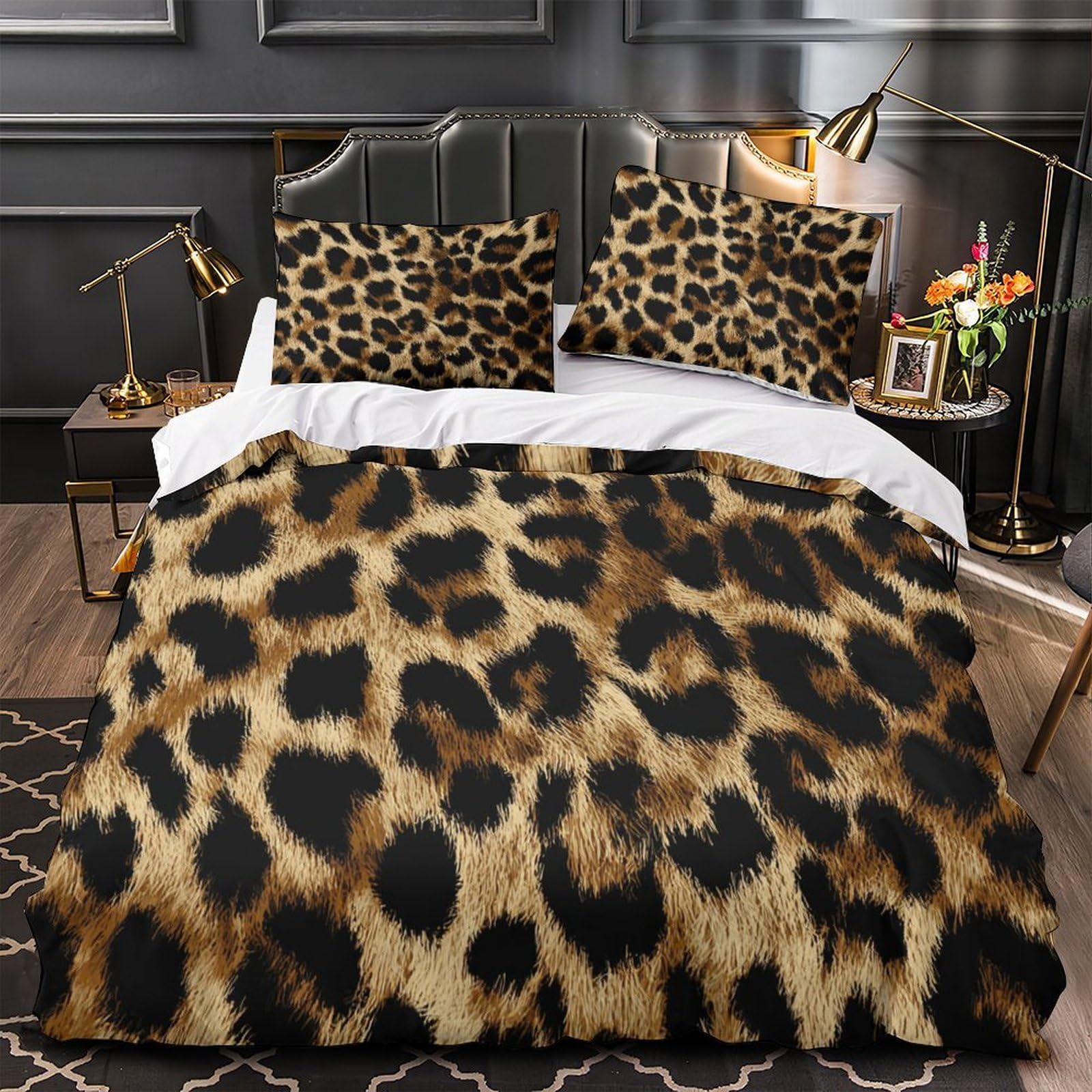 Housse de couette léopard hypoallergénique en microfibre douce 140x200