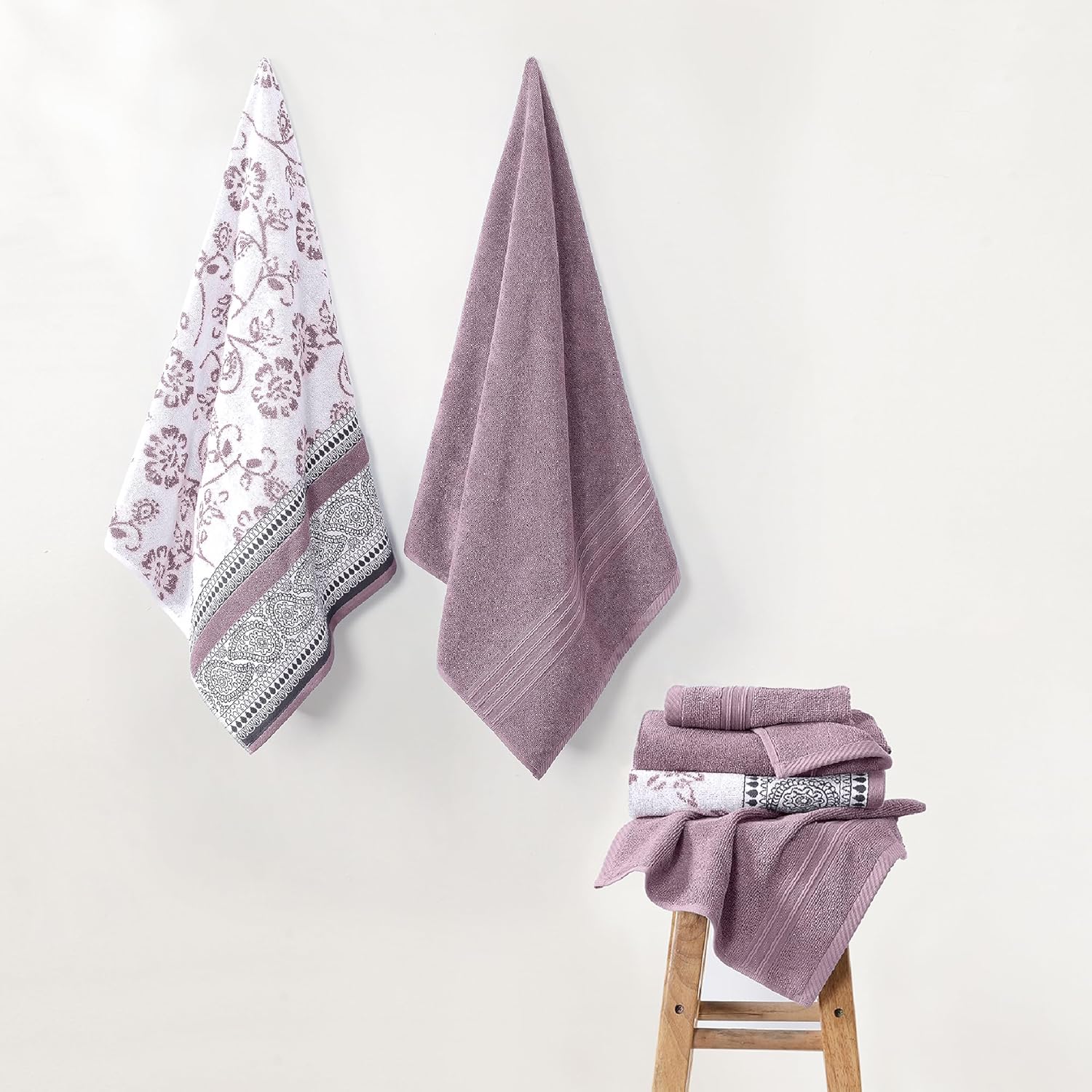 Modern Threads Ophelia 6-Piece 100% Cotton Towel Set – Reversible Yarn Dyed Jacquard & Solid – Includes 2 Bath Towels, 2 Hand Towels, 2 Washcloths – Absorbent, Quick Dry, Soft & Durable – Lavender - Image 2