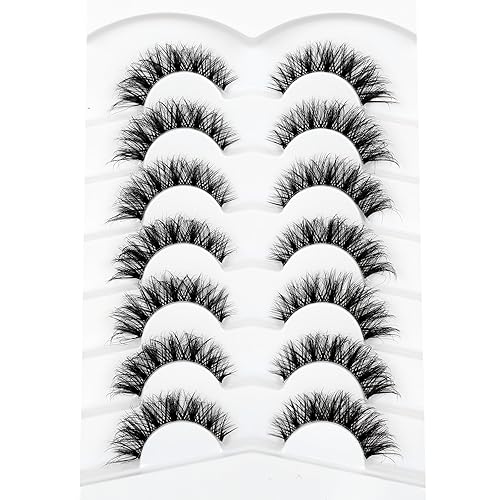 Miniatura 487 de Pooplunch Pestañas postizas de pelo de visón sintético, estilo de ojo de gato, paquete de pestañas postizas naturales esponjosas, paquete múltiple