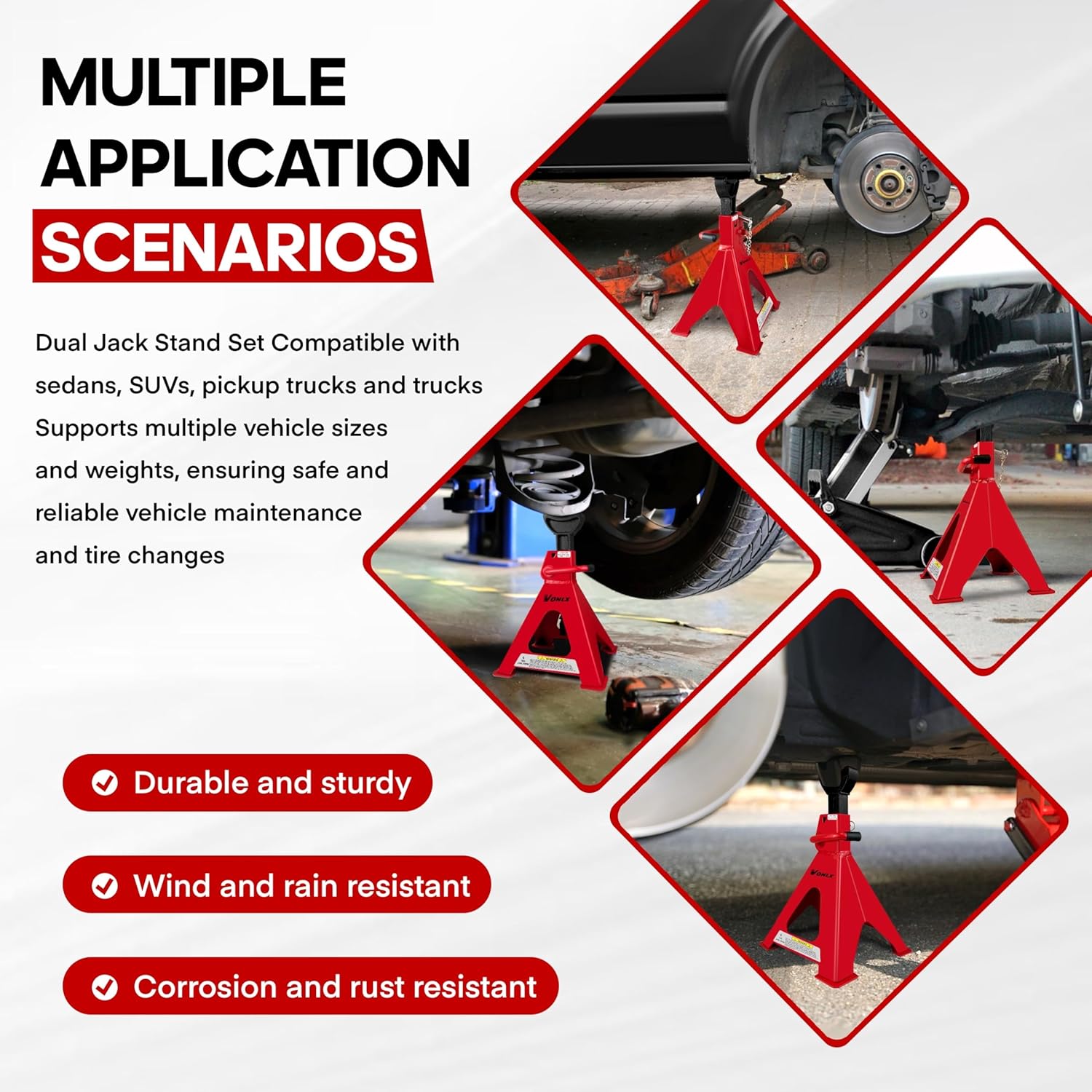 Car Jack Stands 6 Ton Adjustable Auto Floor Jackstands with Double Locking and Large Foot Base for Lifting SUVS, Heavy Duty Carbon Steel 13,200 lb Capacity 2 Pack