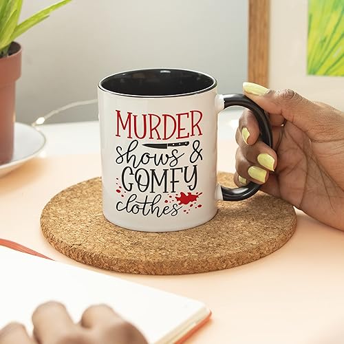 Miniatura 5 de YouNique Designs Murder Shows and Comfy Clothes - Taza de café True Crime de 11 onzas, mercancía de adicto al crimen, taza de café para mujeres,