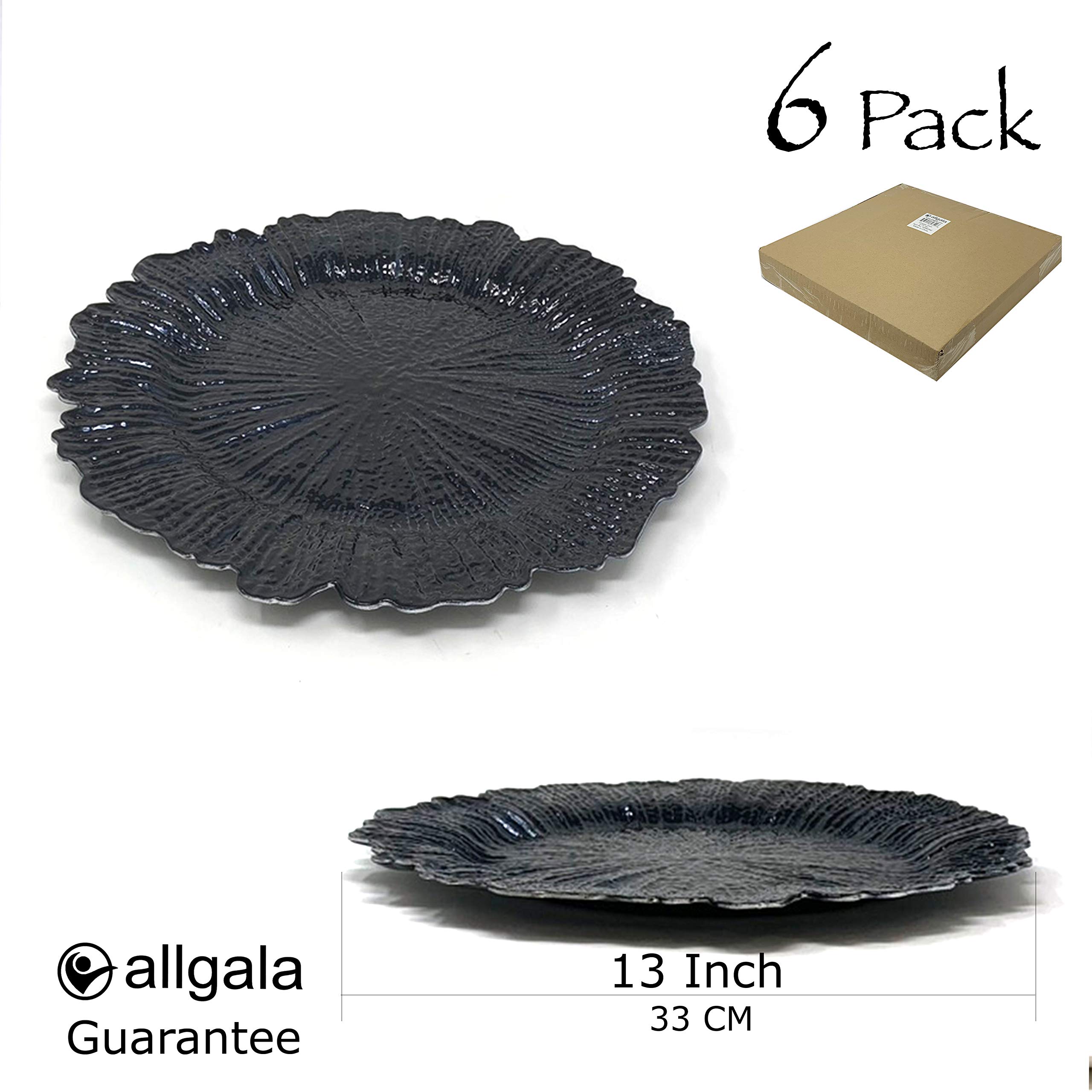 allgala Paquete de 6 placas de carga redondas de alta calidad de 13 pulgadas, color negro arrecife HD80334